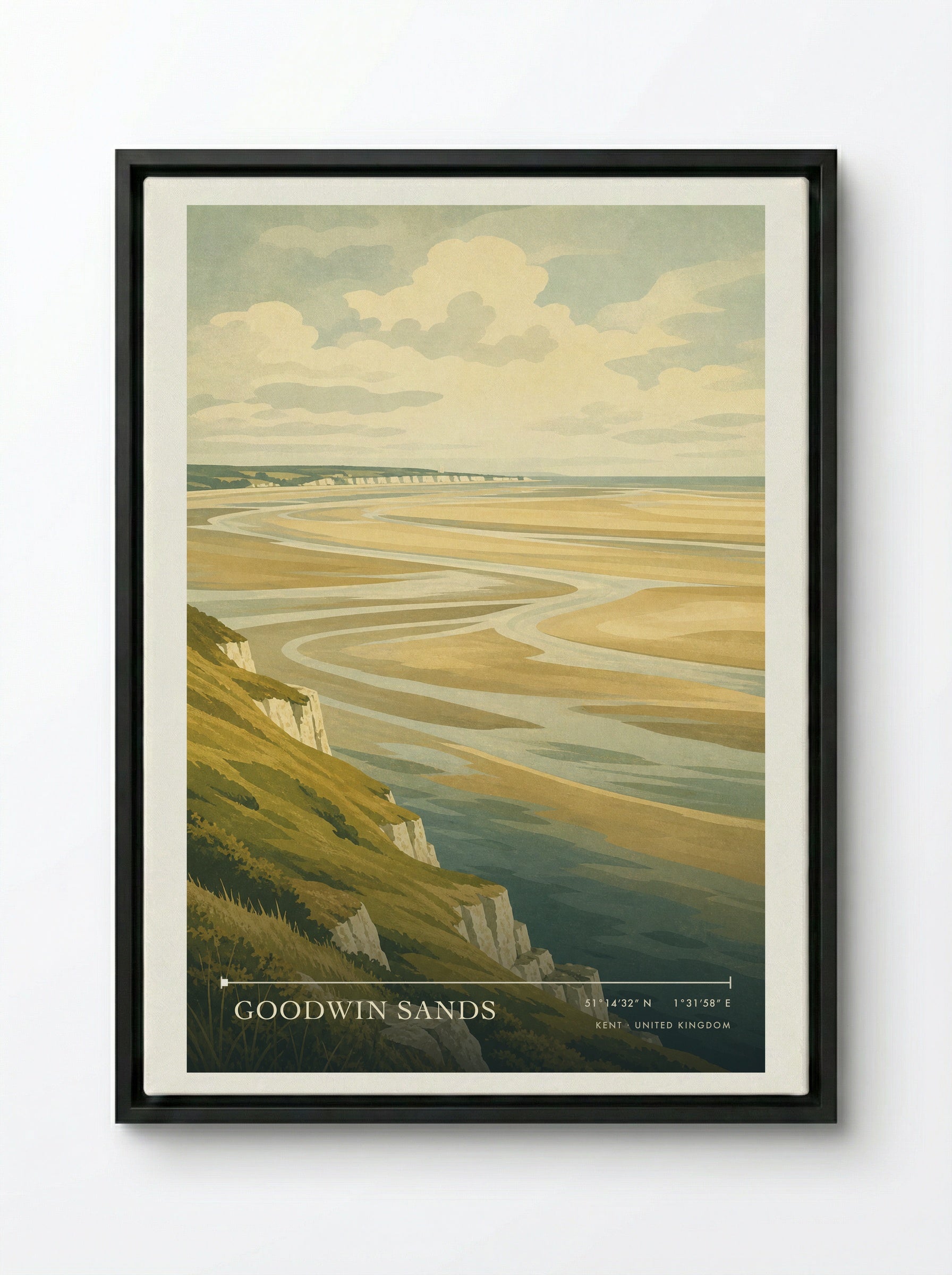 Goodwin Sands Kent United Kingdom Travel Poster - Framed Canvas Black