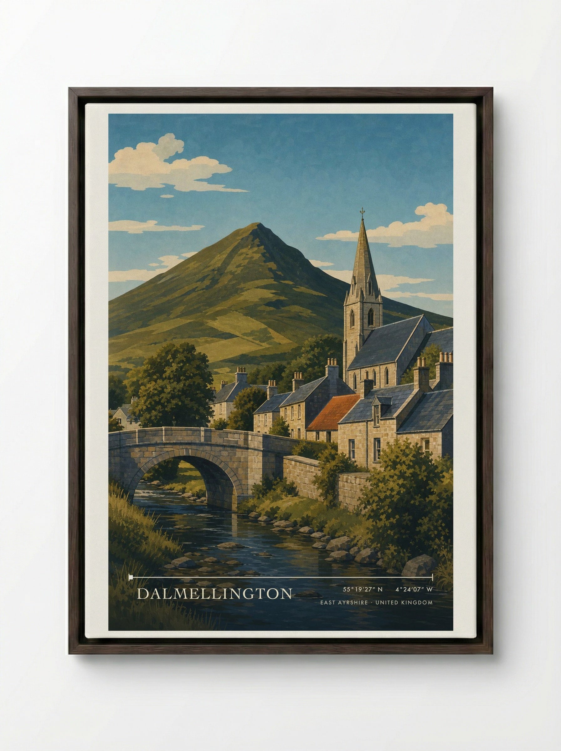 Dalmellington East Ayrshire United Kingdom Travel Poster - Framed Canvas Dark Wood