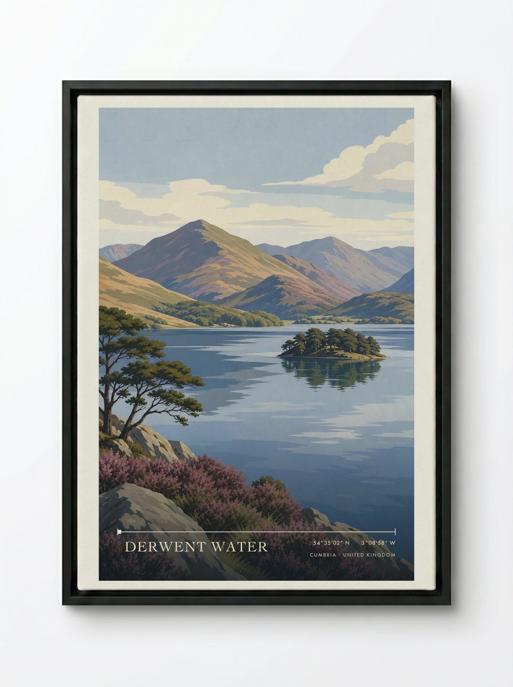 Derwent Water Cumbria United Kingdom Travel Poster - Framed Canvas Black