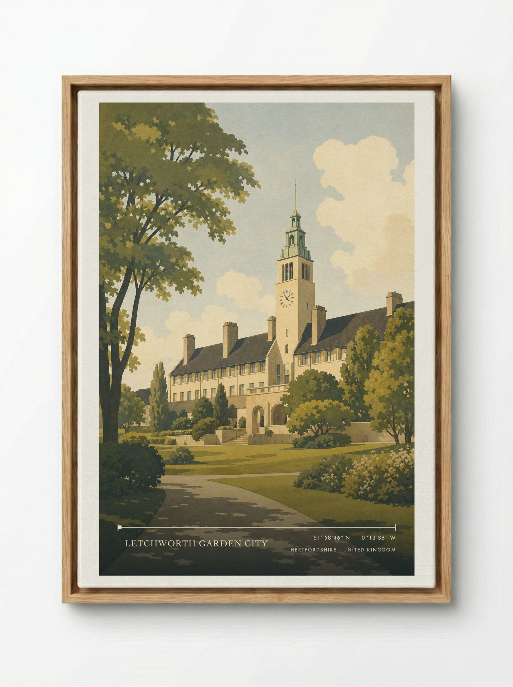 Letchworth Garden City Hertfordshire United Kingdom Travel Poster - Framed Canvas Wood