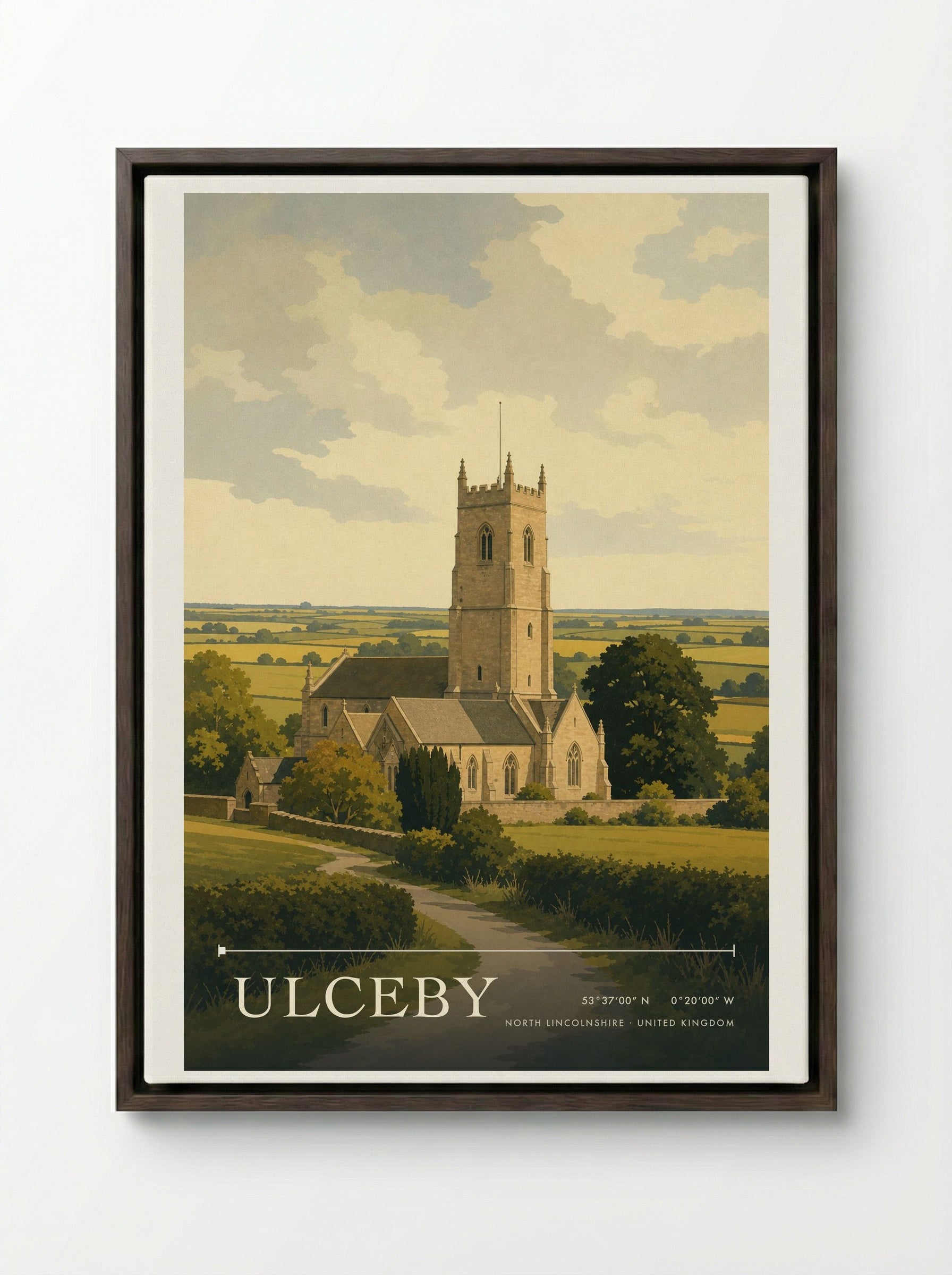 Ulceby North Lincolnshire United Kingdom Travel Poster - Framed Canvas Dark Wood