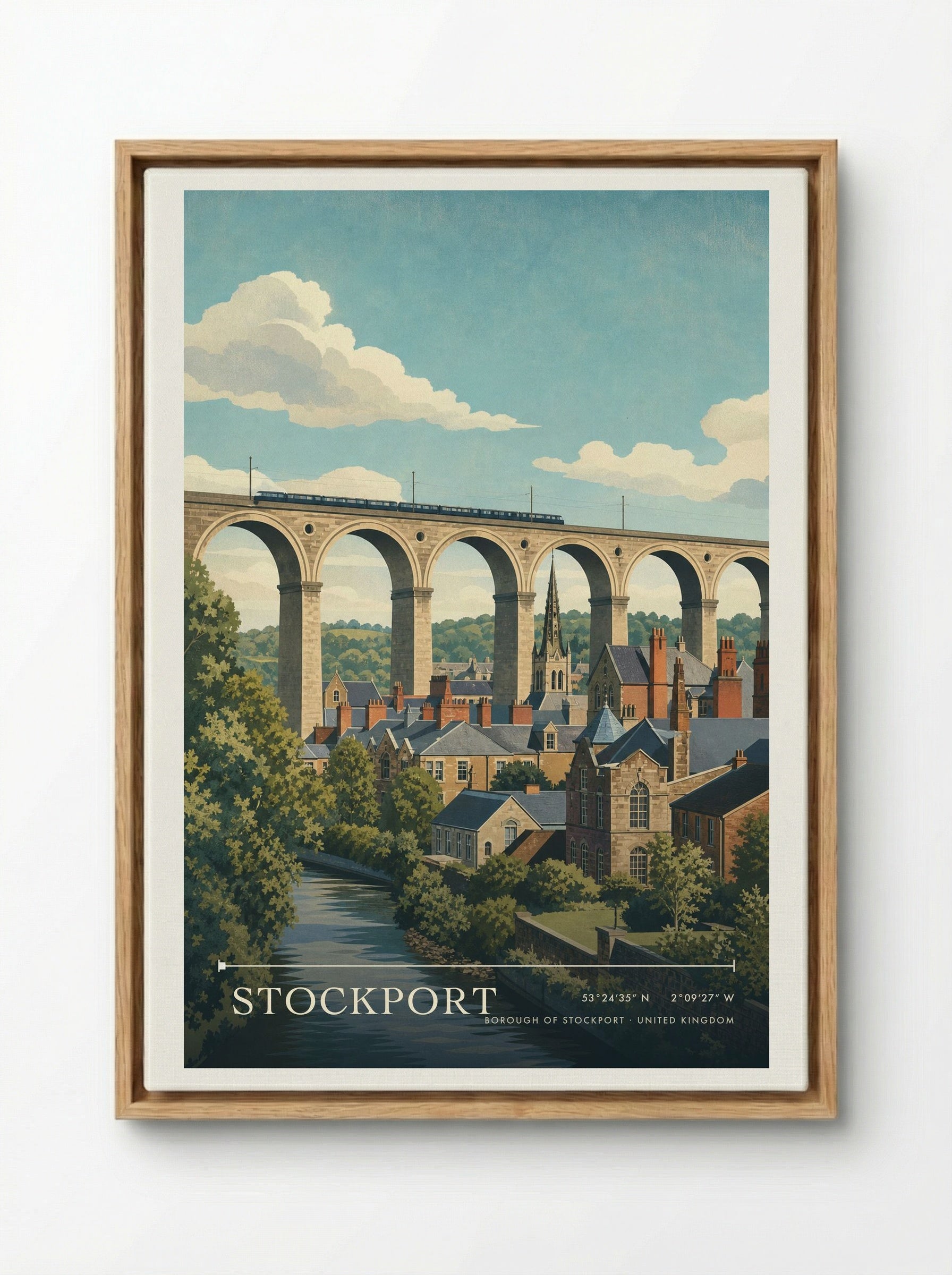 Stockport Borough of Stockport United Kingdom Travel Poster - Framed Canvas Wood