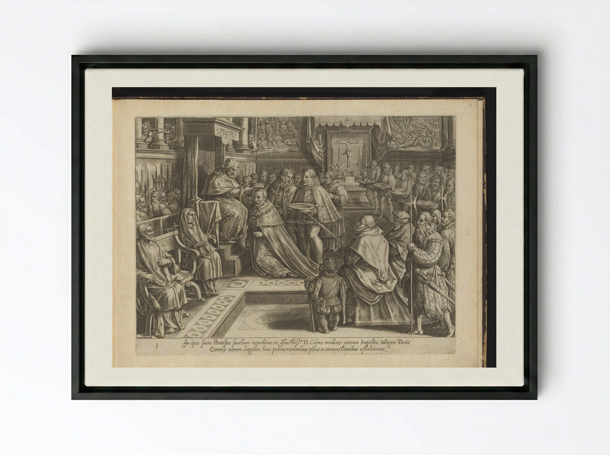 The Coronation of Cosimo I de' Medici - Philips Galle - Framed Canvas Black