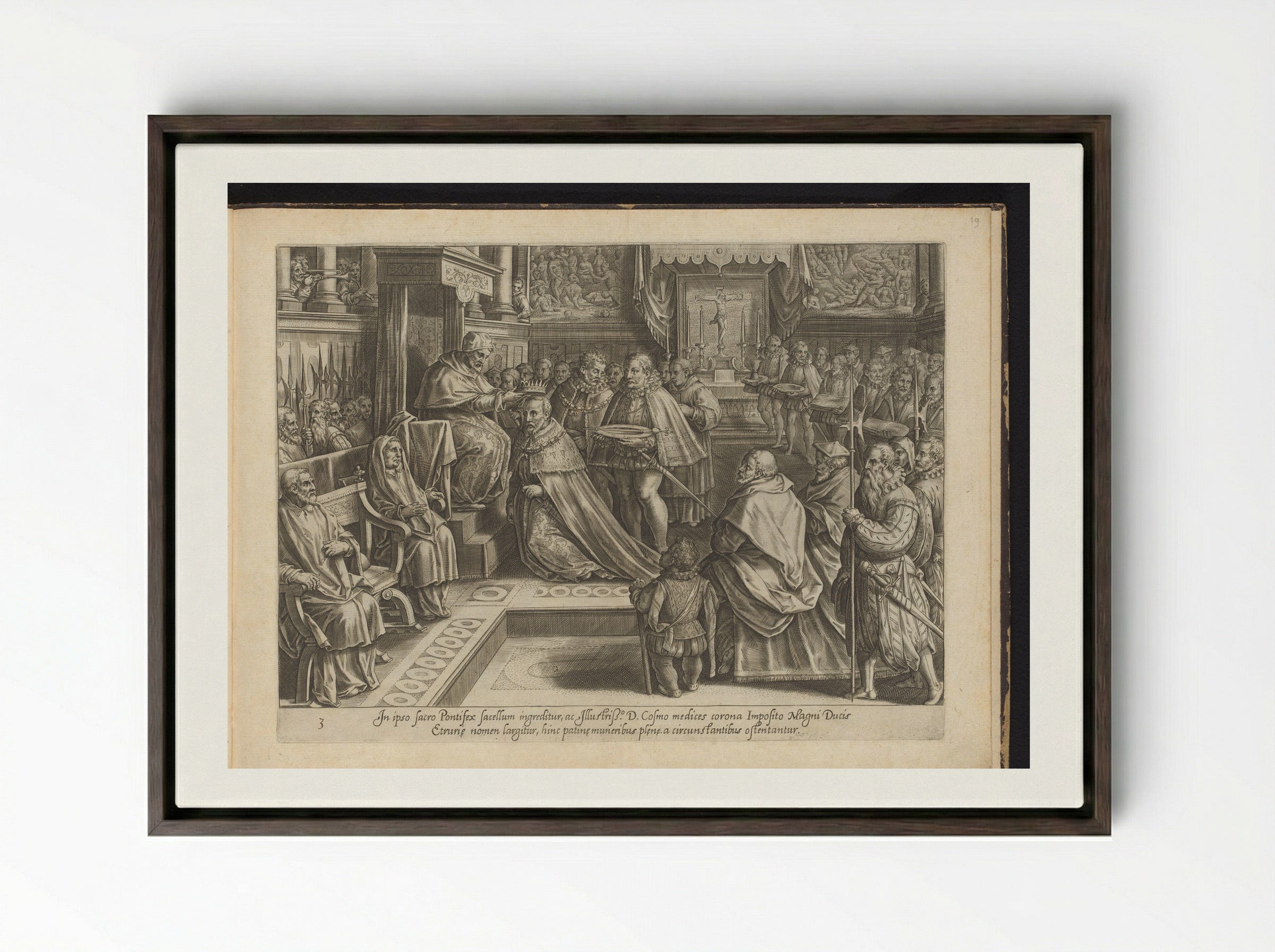 The Coronation of Cosimo I de' Medici - Philips Galle - Framed Canvas Dark Wood