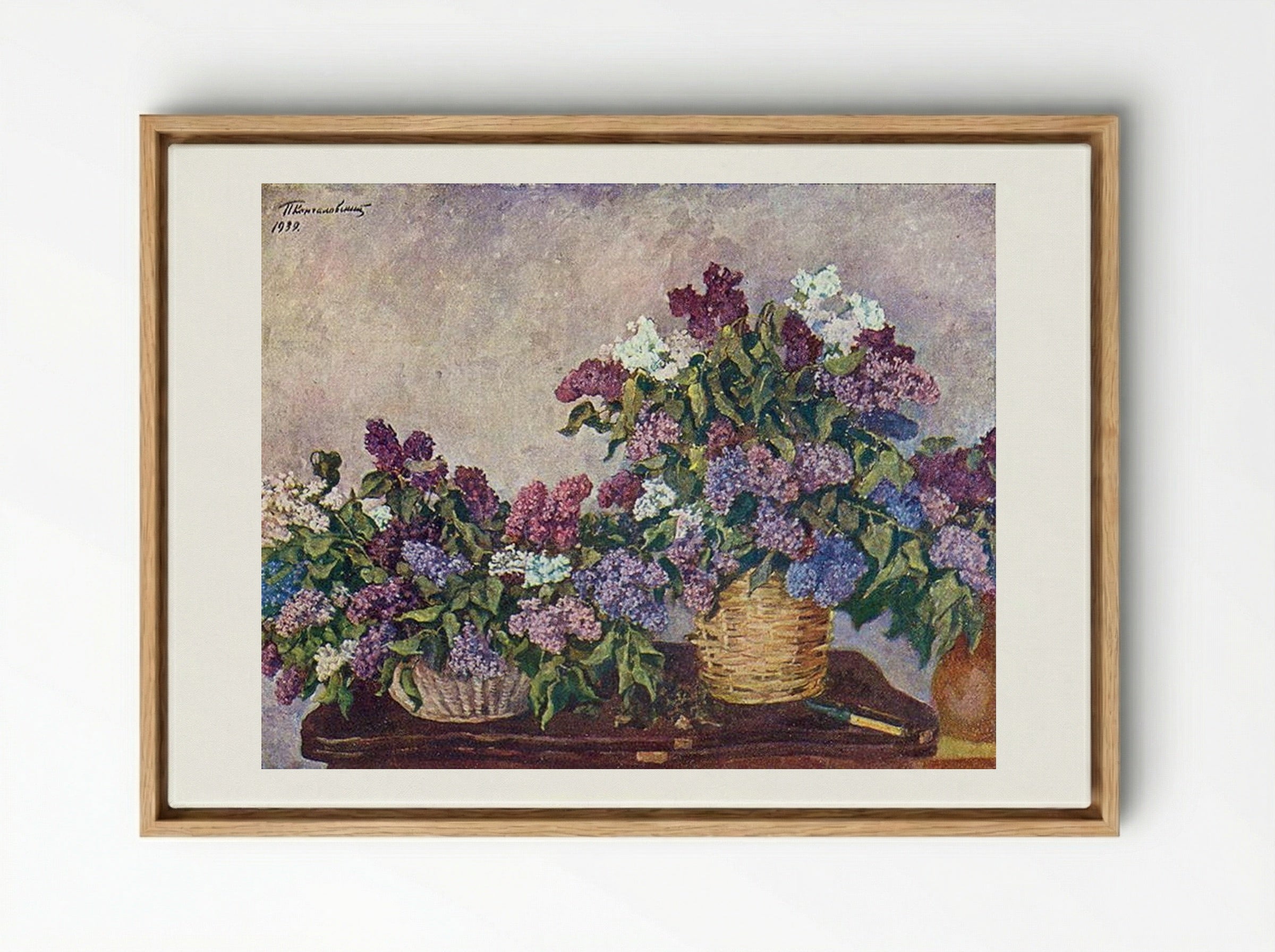 Still Life. Lilacs in two baskets. - Pyotr Konchalovsky - Framed Canvas Wood
