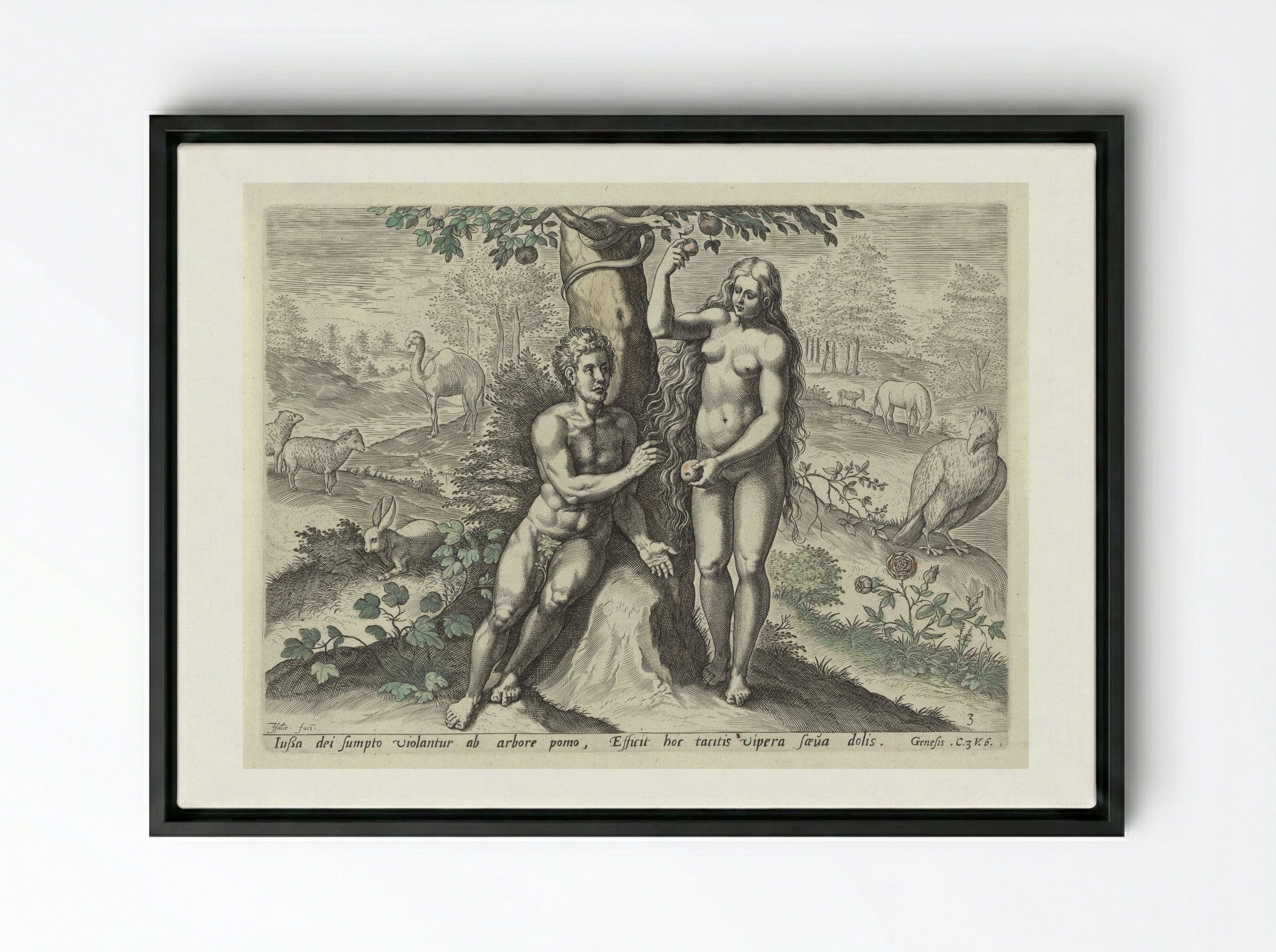 Eva verleidt Adam - Claes Jansz. Visscher (II) - Framed Canvas Black