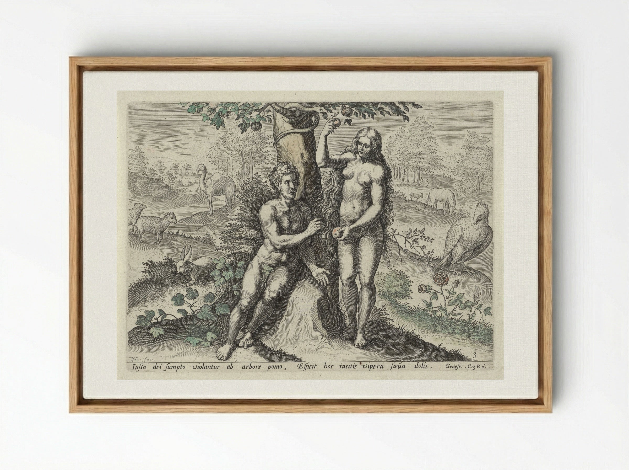 Eva verleidt Adam - Claes Jansz. Visscher (II) - Framed Canvas Wood
