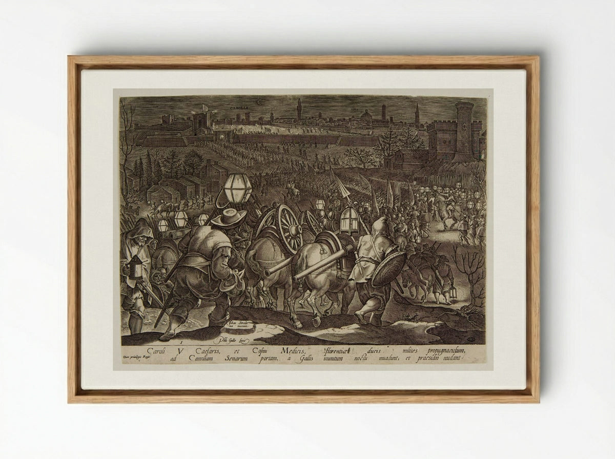 The Battle of Camolia and Siena - Philips Galle - Framed Canvas Wood