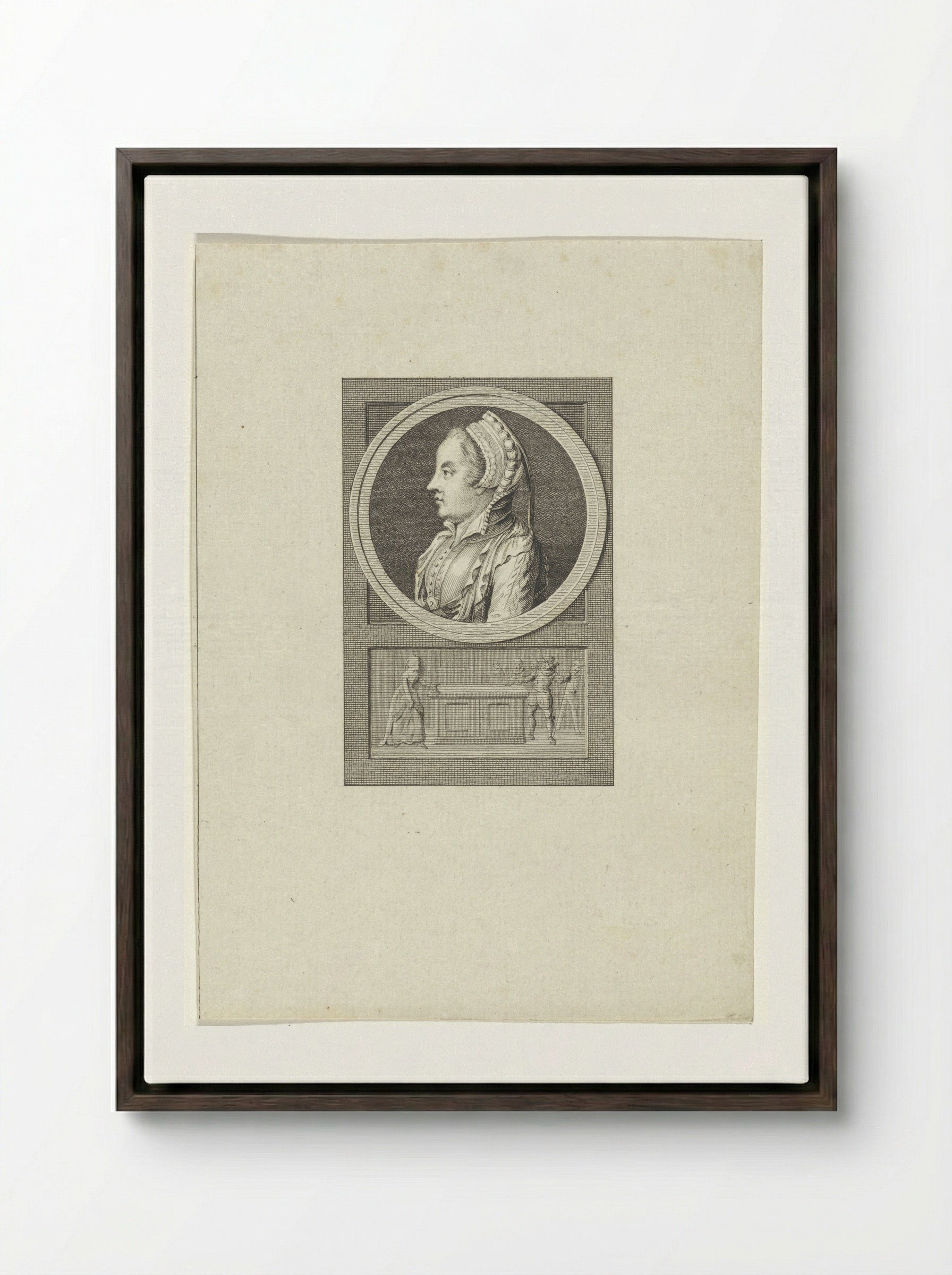 Portret van Margaretha Coppier - Reinier Vinkeles - Framed Canvas Dark Wood
