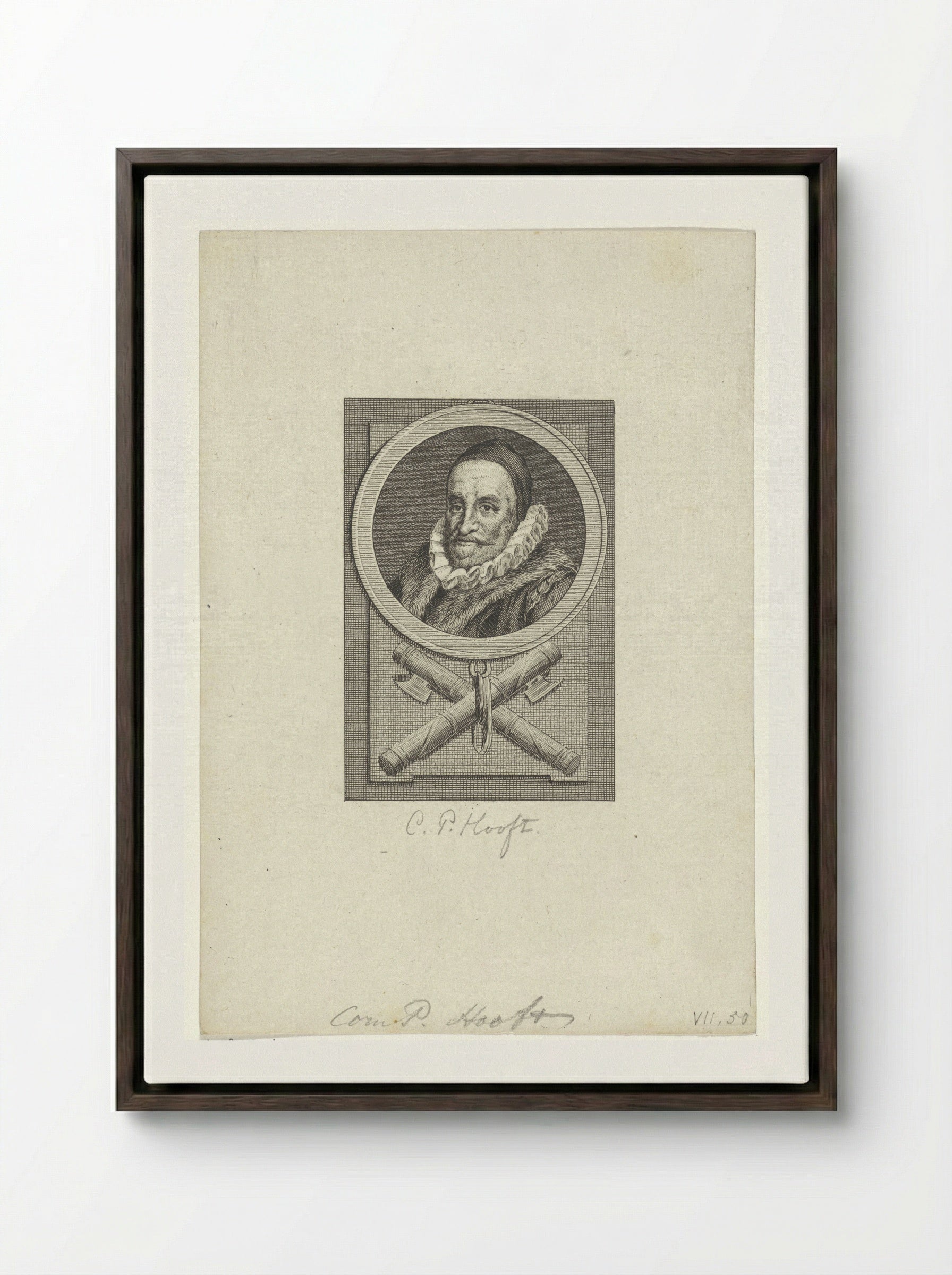 Portret van Cornelis Pietersz. Hooft - Reinier Vinkeles (I) - Framed Canvas Dark Wood