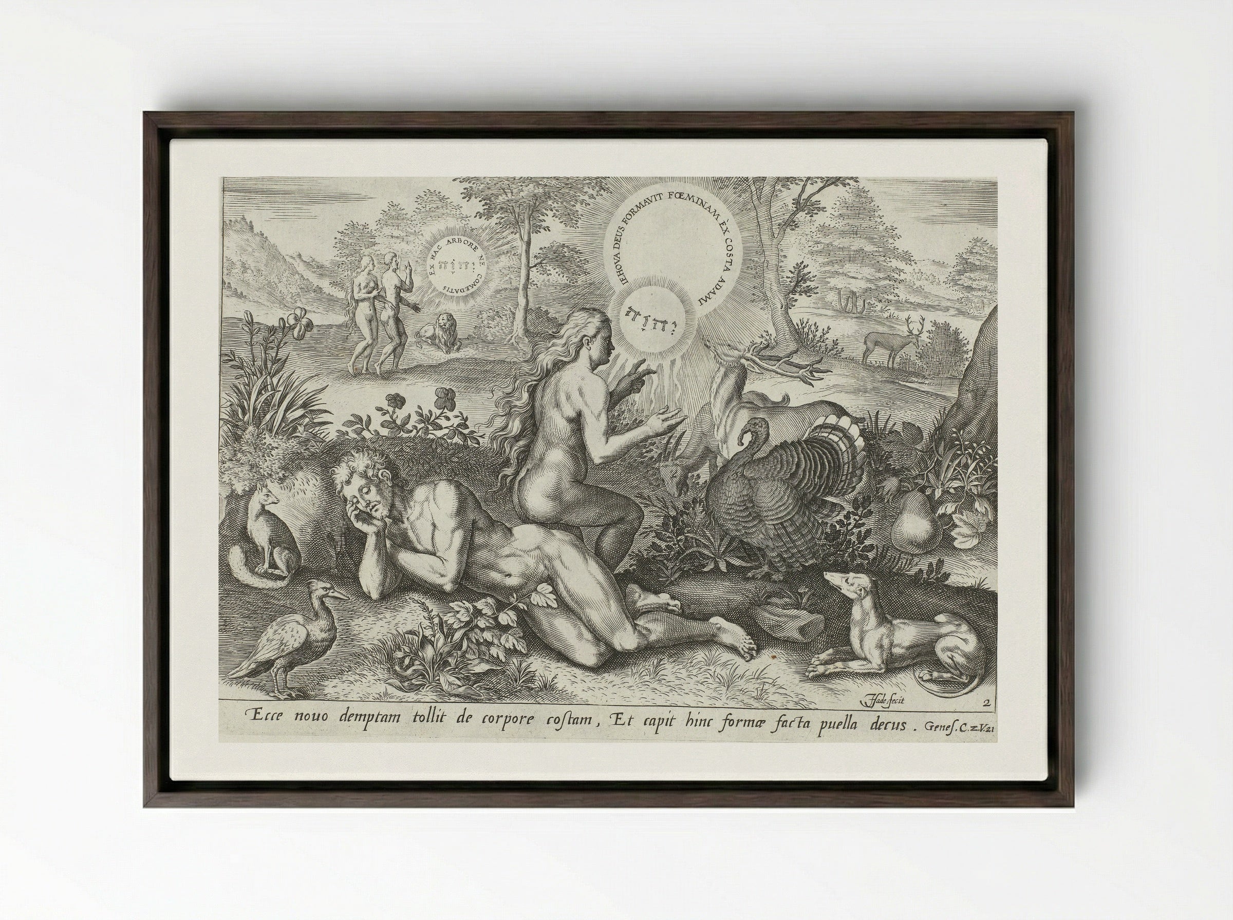 The Creation of Eve - Claes Jansz. Visscher (II) - Framed Canvas Dark Wood