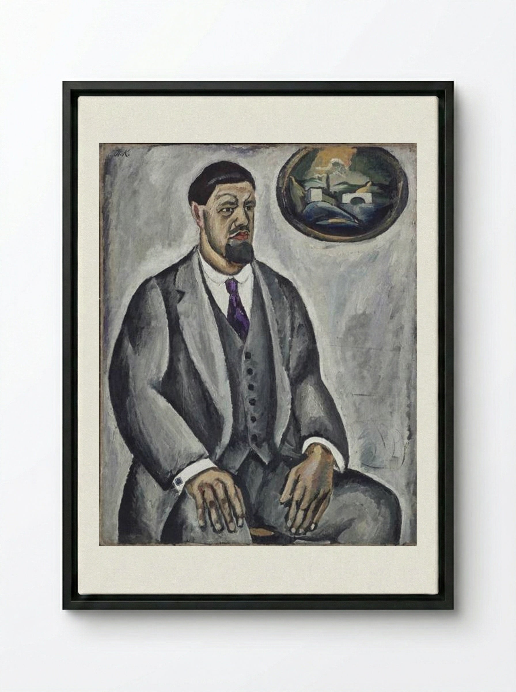 Self-portrait in gray - Pyotr Konchalovsky - Framed Canvas Black