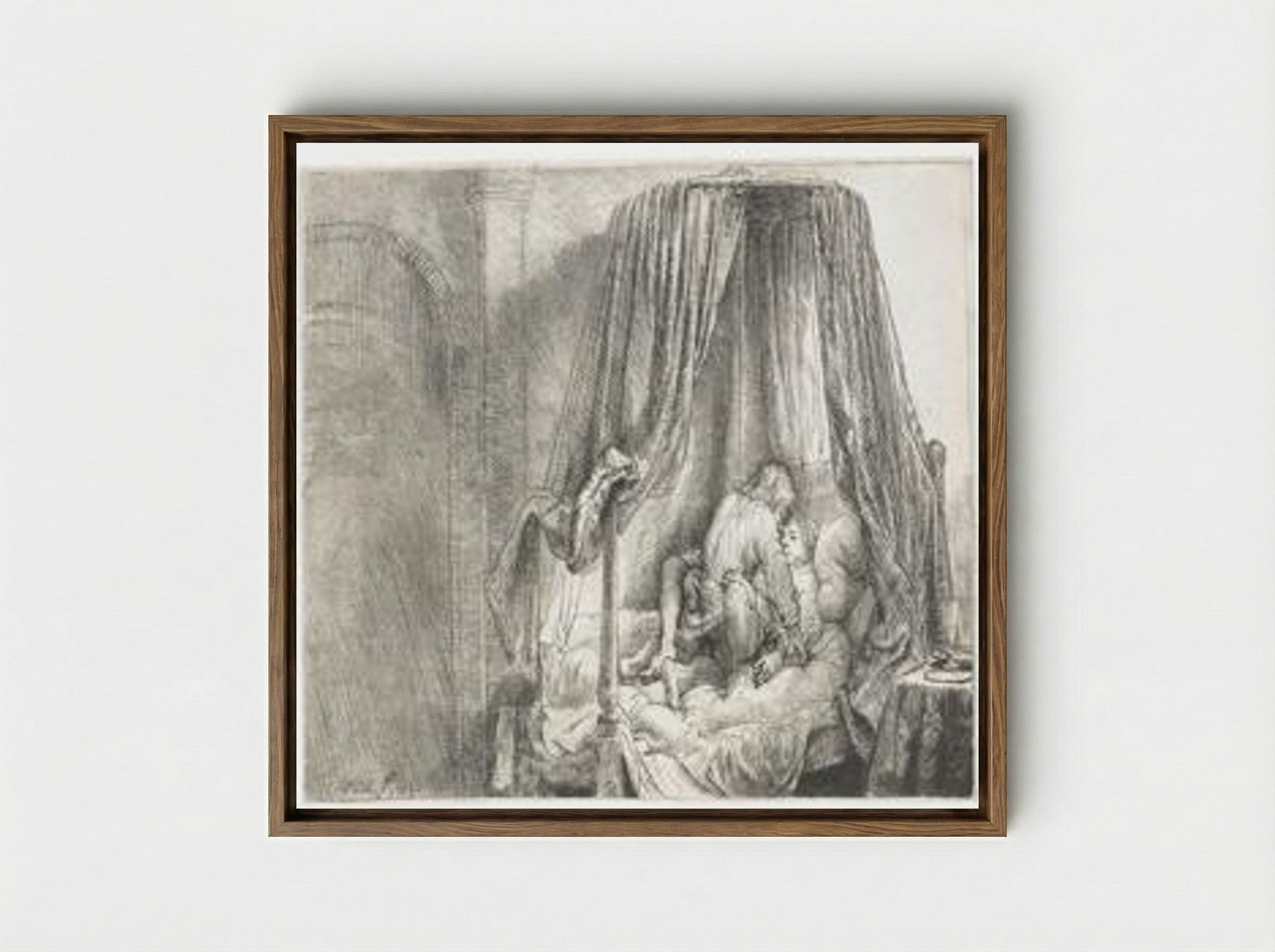 The Bedstead - Rembrandt van Rijn - Framed Canvas Wood