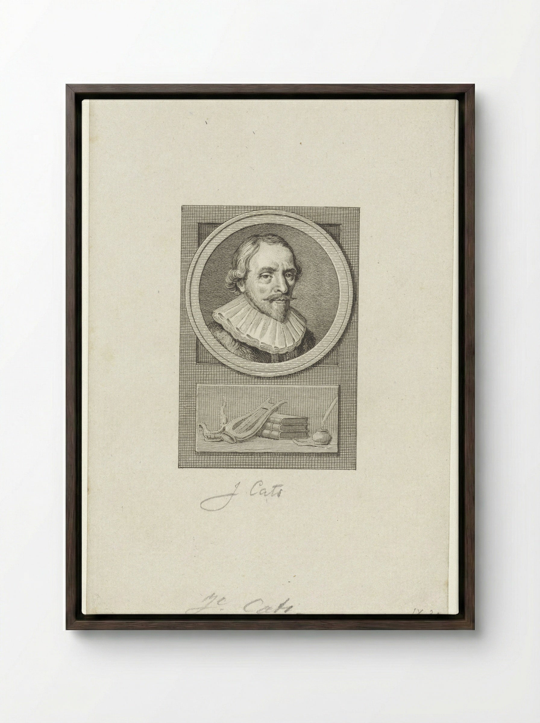 Portret van Jacob Cats - Reinier Vinkeles - Framed Canvas Dark Wood