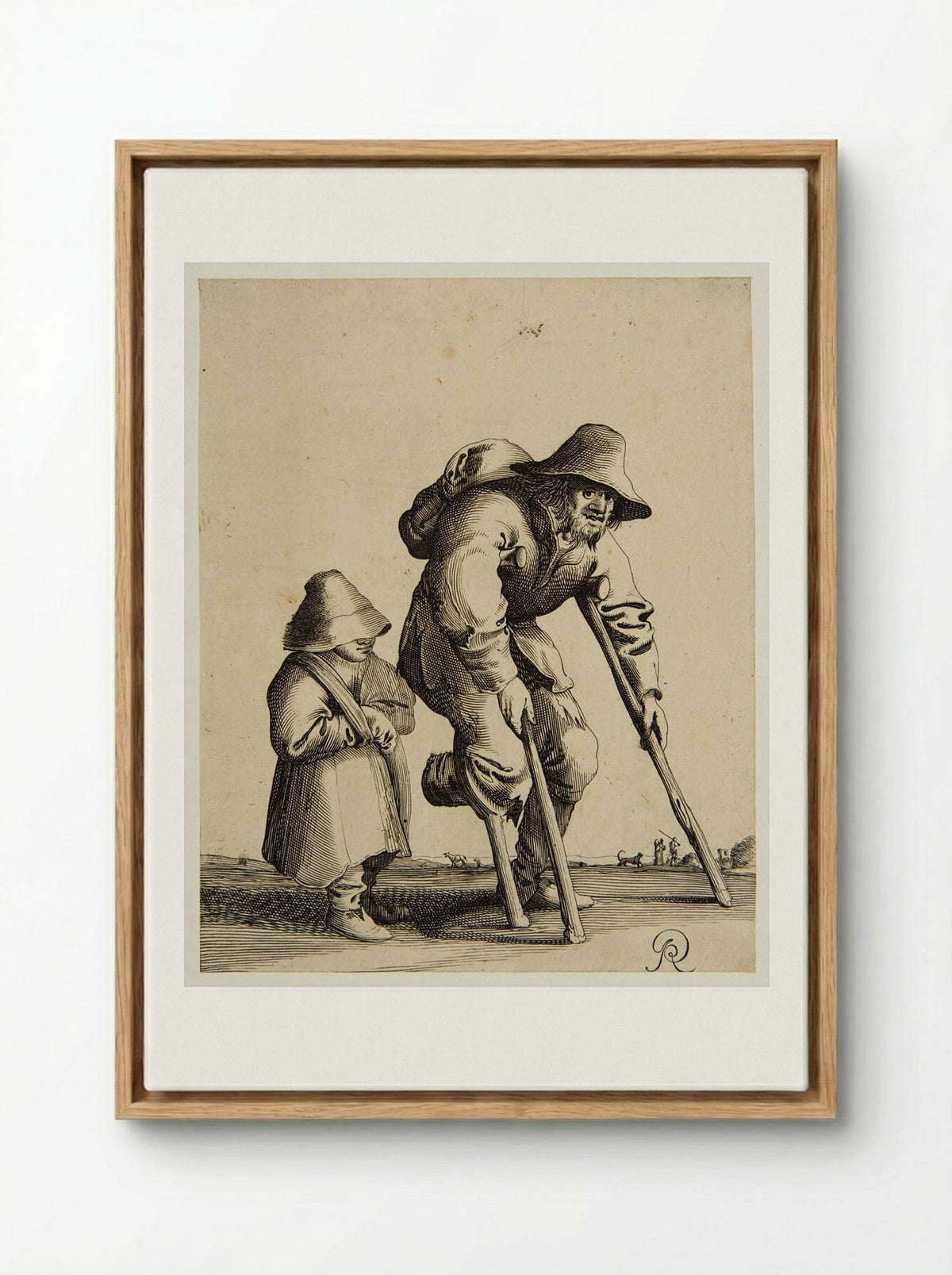 Old Man Walking with Crutches - Pieter Jansz. Quast - Framed Canvas Wood