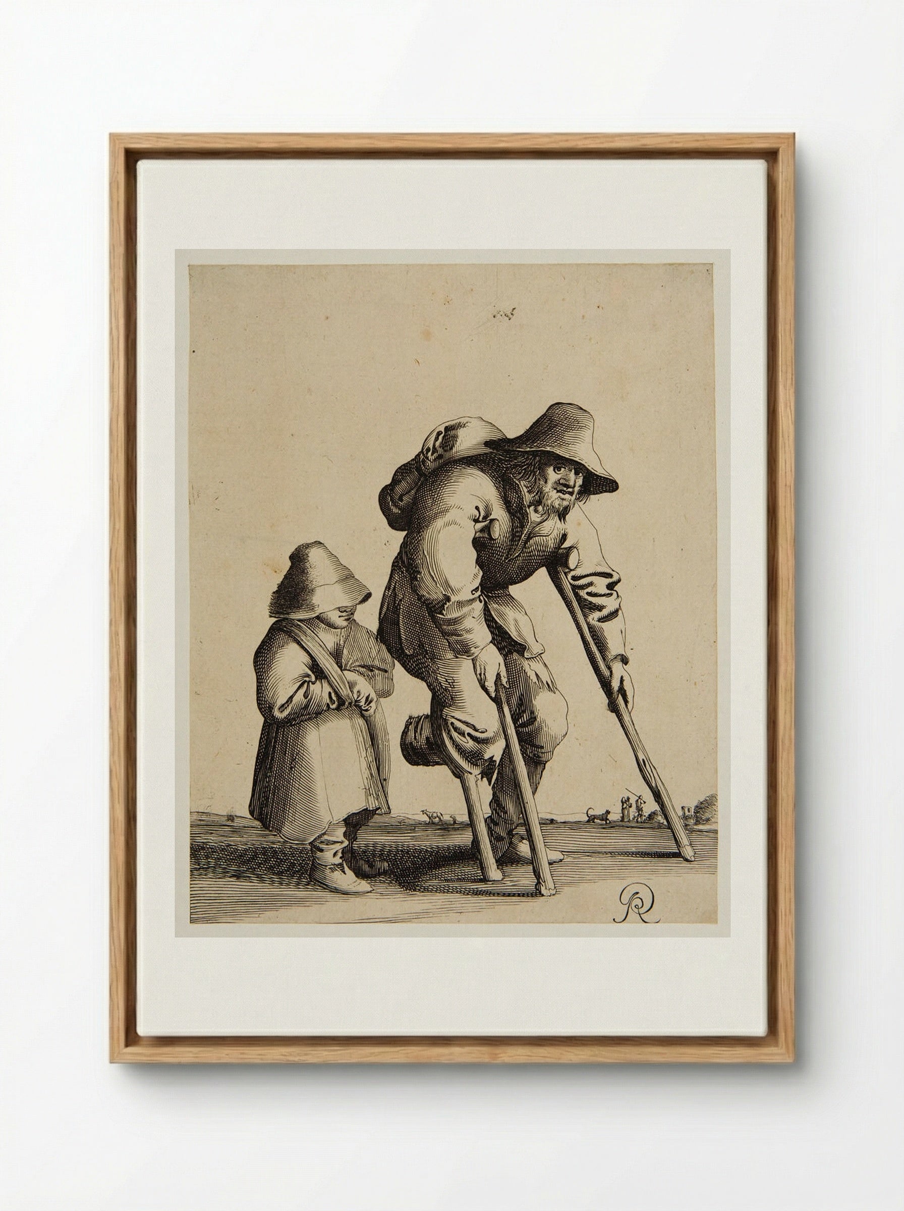 Old Man Walking with Crutches - Pieter Jansz. Quast - Framed Canvas Wood