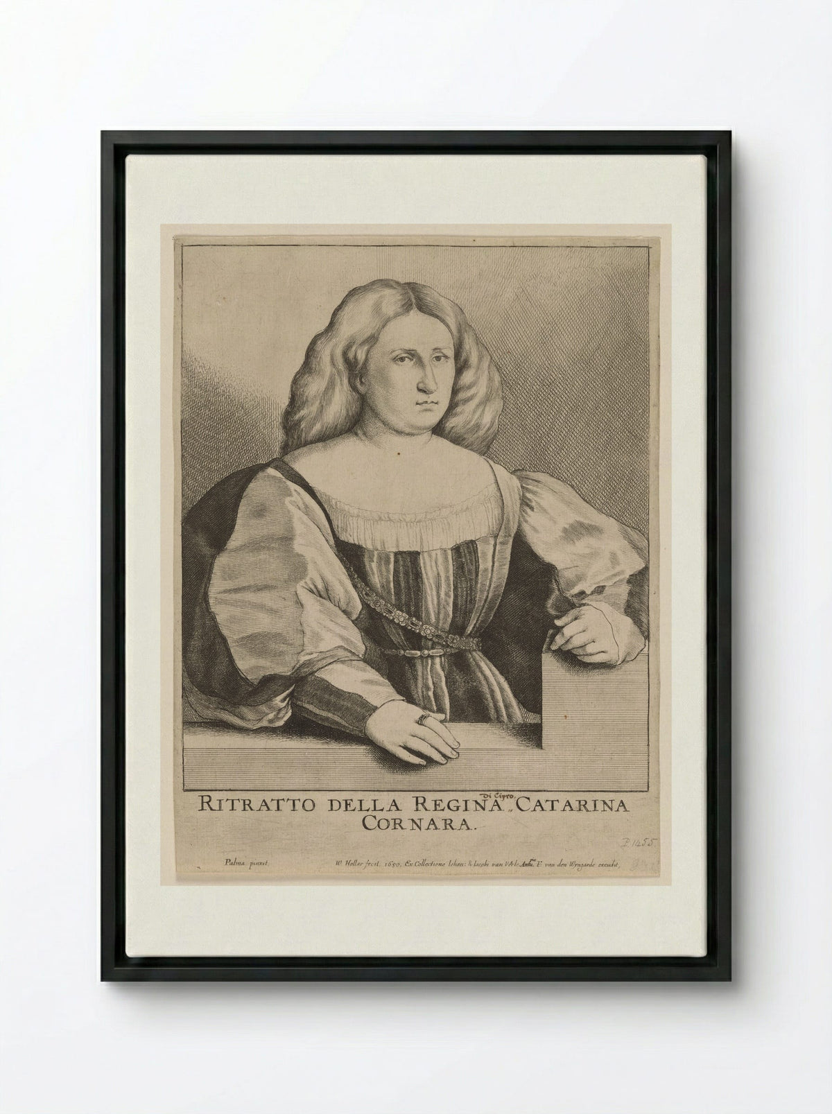 Petrarch's Laura (Caterina Cornaro) - Wenceslaus Hollar - Framed Canvas Black