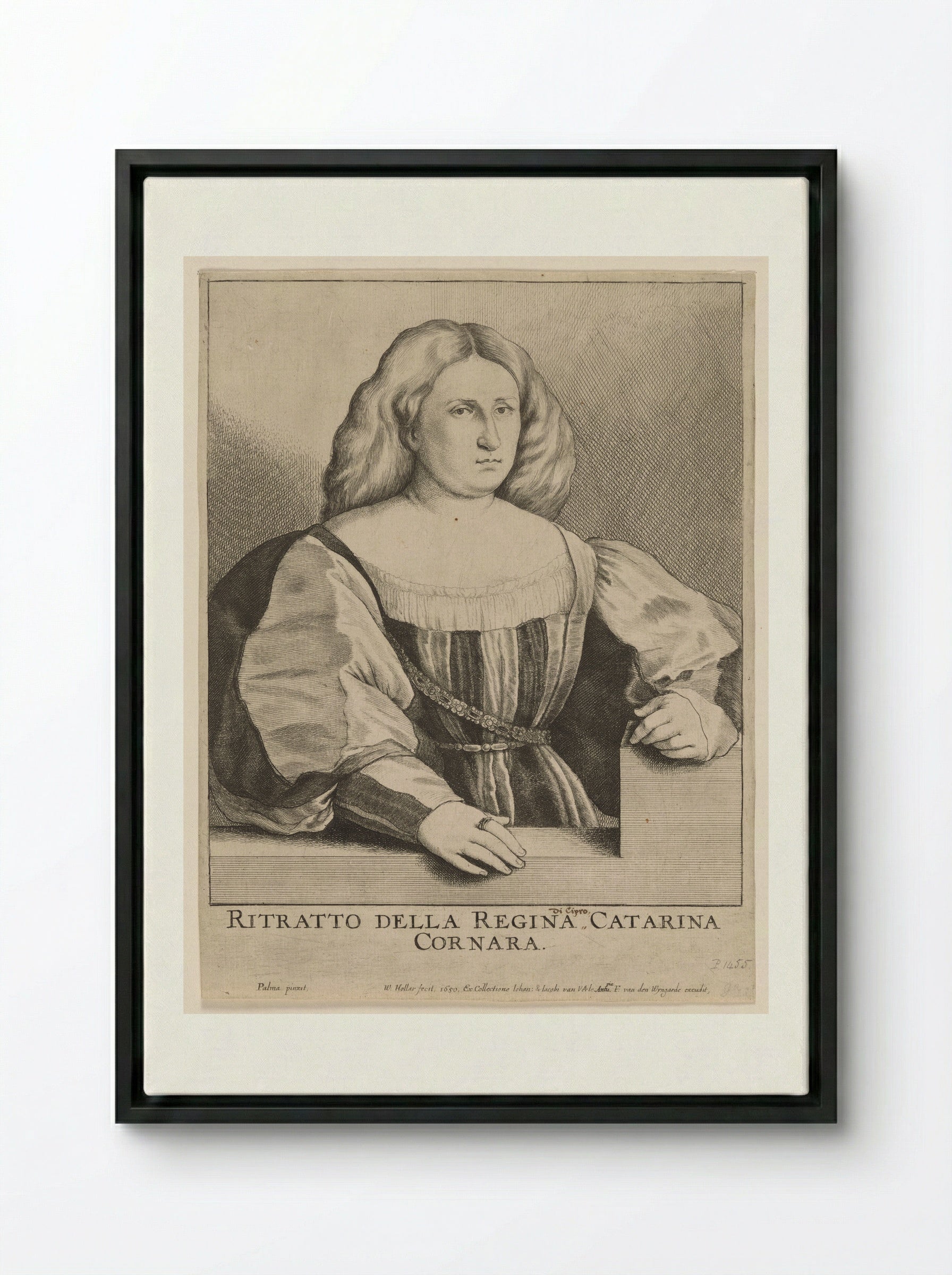 Petrarch's Laura (Caterina Cornaro) - Wenceslaus Hollar - Framed Canvas Black