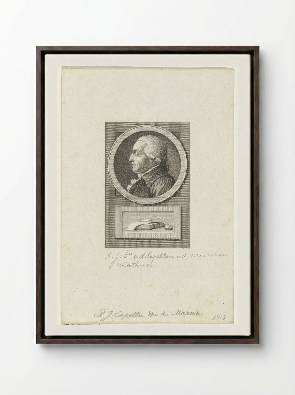 Portret van Robert Jasper van der Capellen - Reinier Vinkeles - Framed Canvas Dark Wood