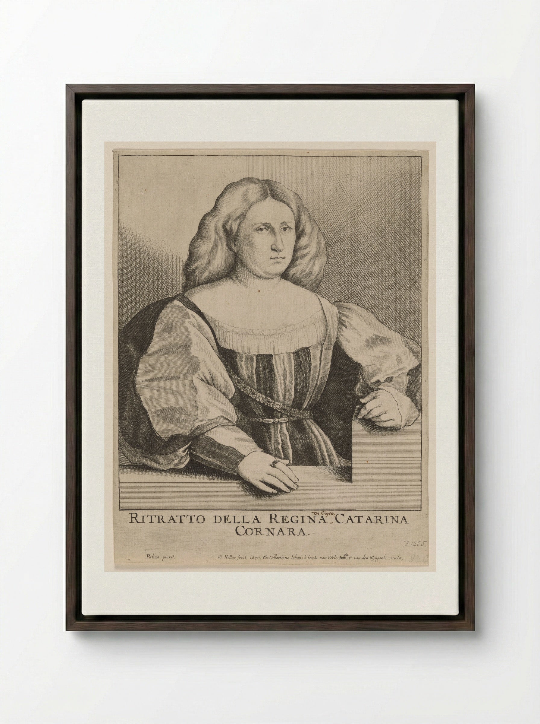 Petrarch's Laura (Caterina Cornaro) - Wenceslaus Hollar - Framed Canvas Dark Wood