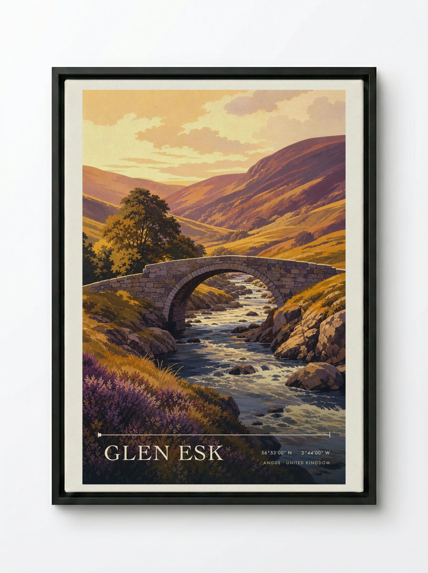 Glen Esk Angus United Kingdom Travel Poster - Framed Canvas Black