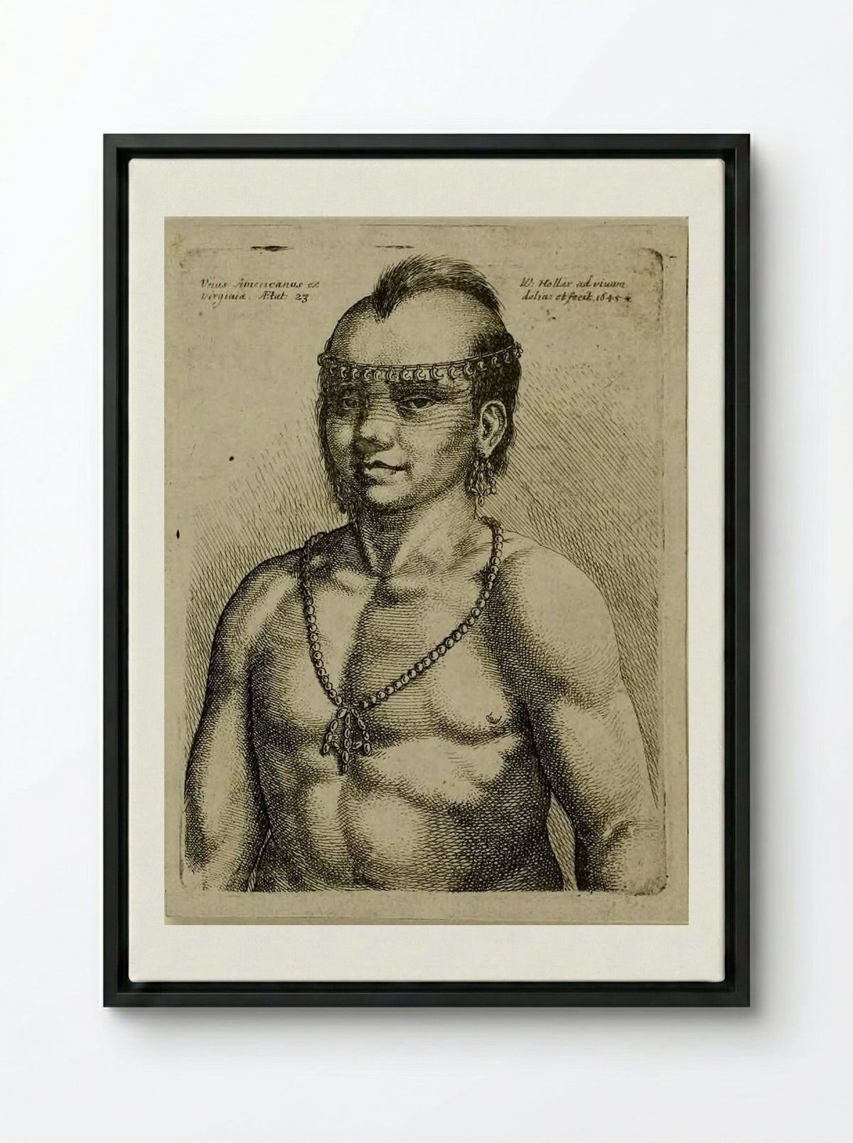Unus Americanus ex Virginia - Wenceslaus Hollar - Framed Canvas Black