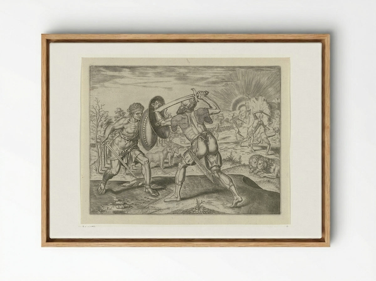 De mens vecht tegen zijn eigen soort - Philips Galle - Framed Canvas Wood