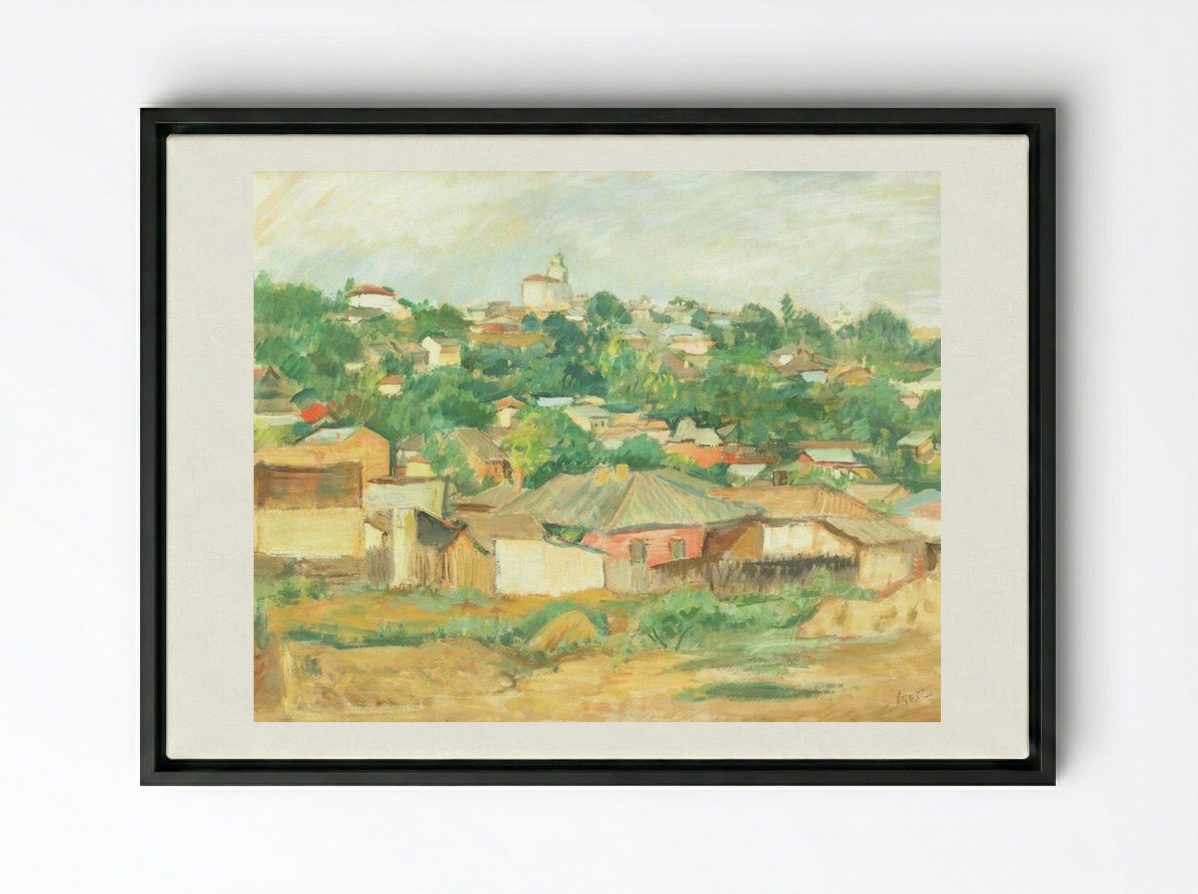 Houses on the Outskirts of Bucharest - Iosif Iser - Framed Canvas Black