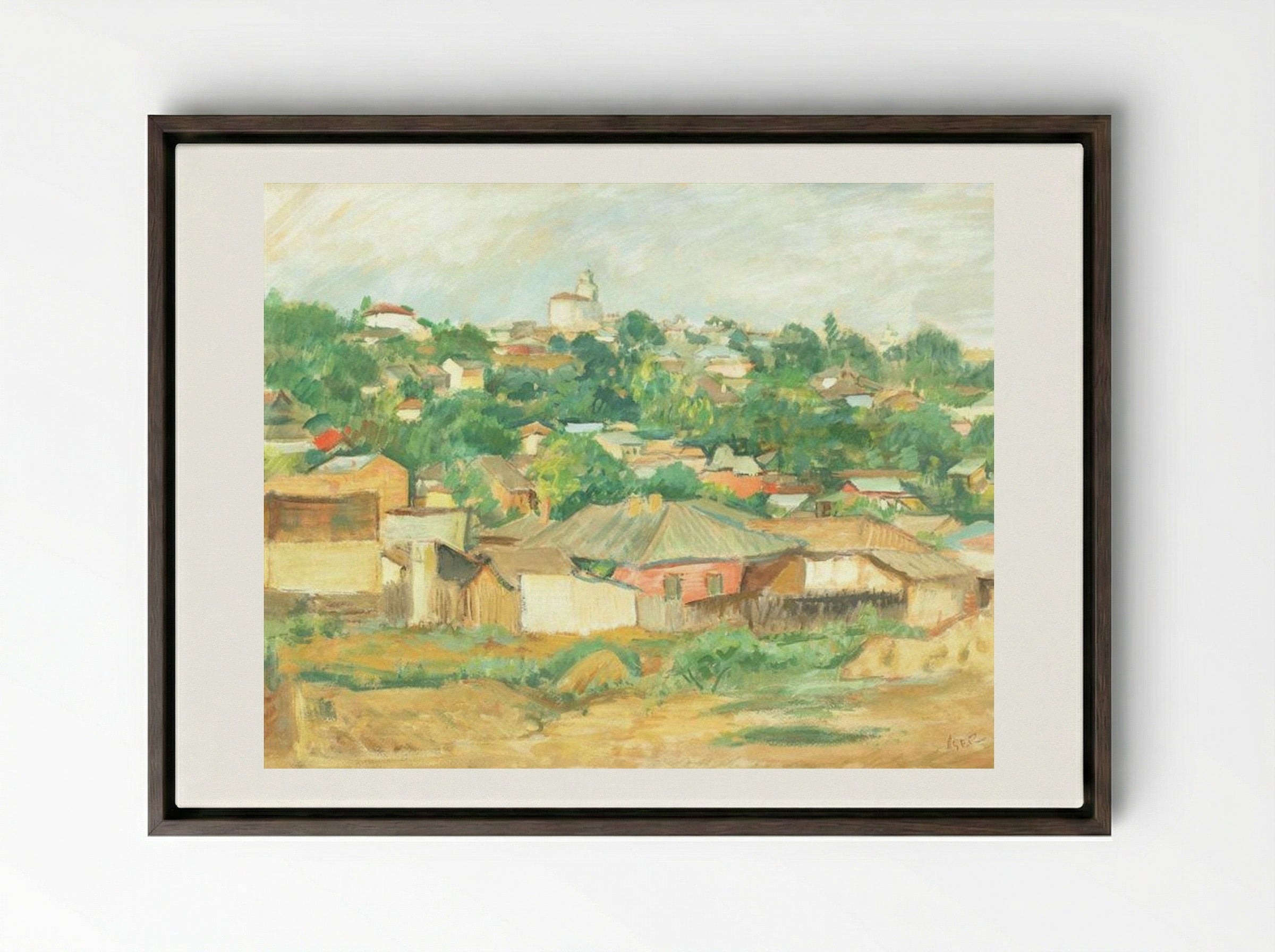 Houses on the Outskirts of Bucharest - Iosif Iser - Framed Canvas Dark Wood