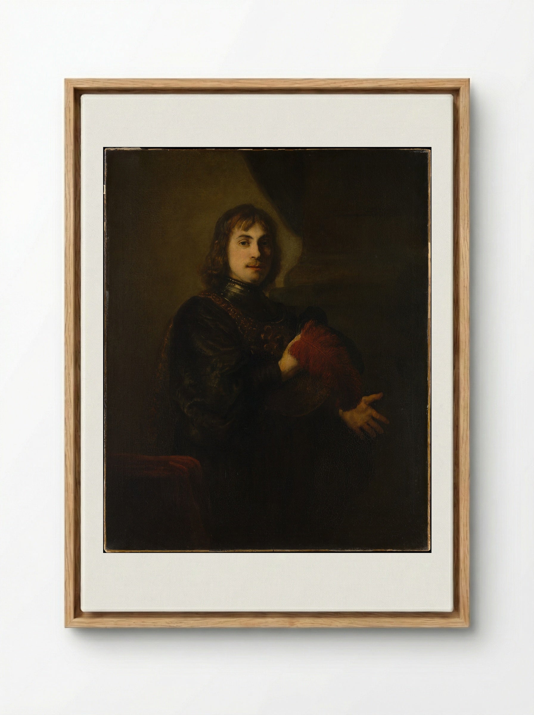 Portrait of a Man with a Breastplate and Plumed Hat - Rembrandt van Rijn - Framed Canvas Wood