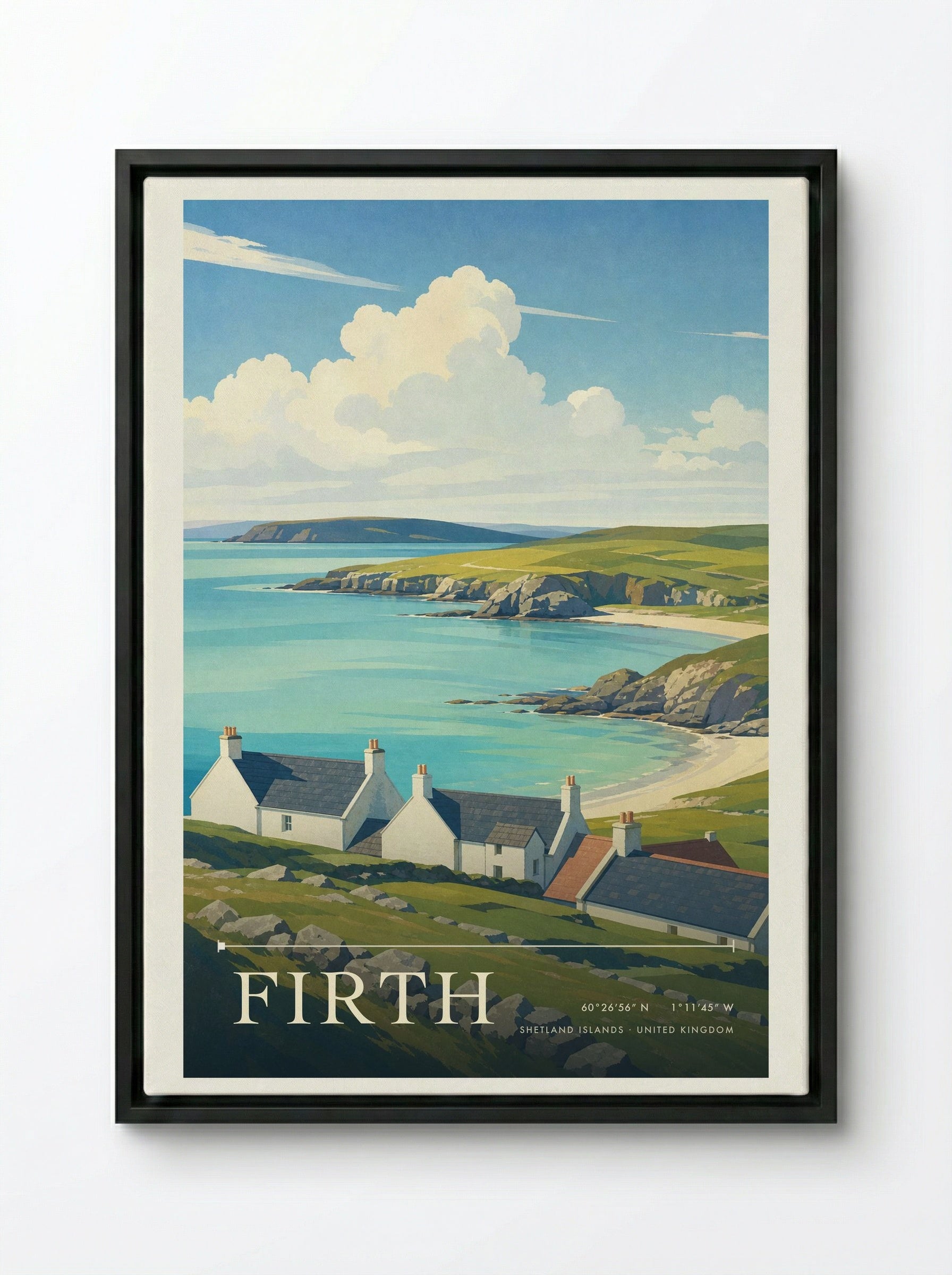 Firth Shetland Islands United Kingdom Travel Poster - Framed Canvas Black