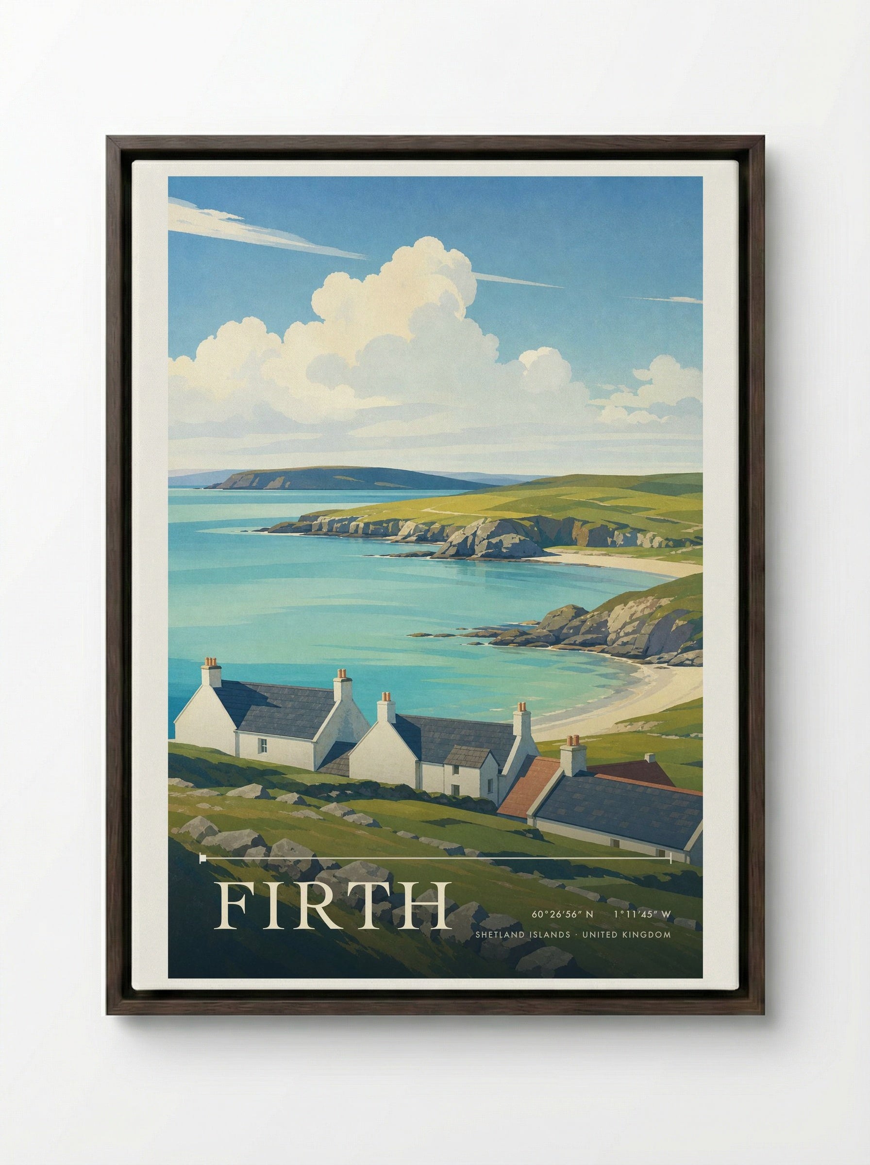 Firth Shetland Islands United Kingdom Travel Poster - Framed Canvas Dark Wood