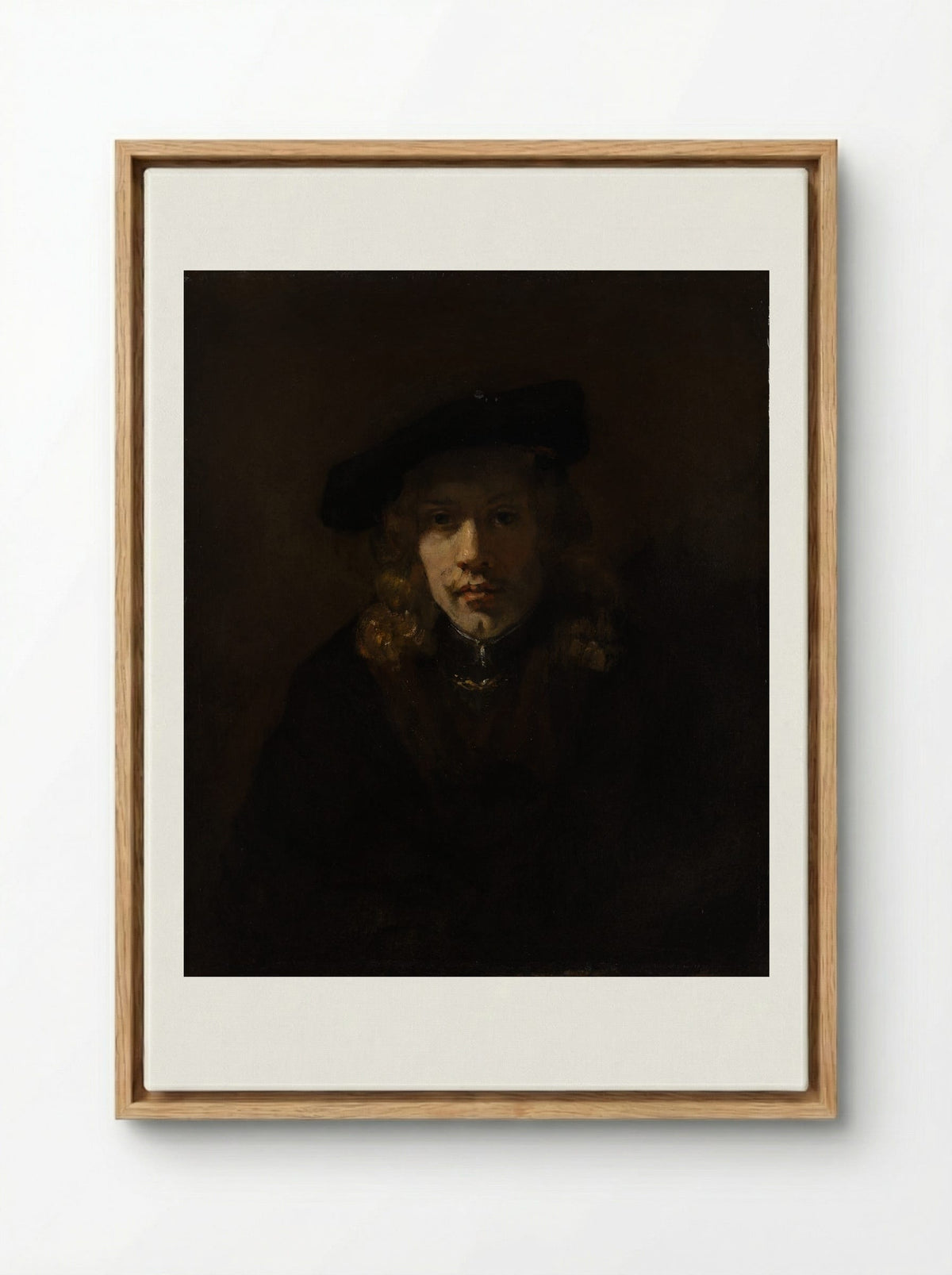 Self-Portrait with Beret and Turned-Up Collar - Rembrandt van Rijn - Framed Canvas Wood