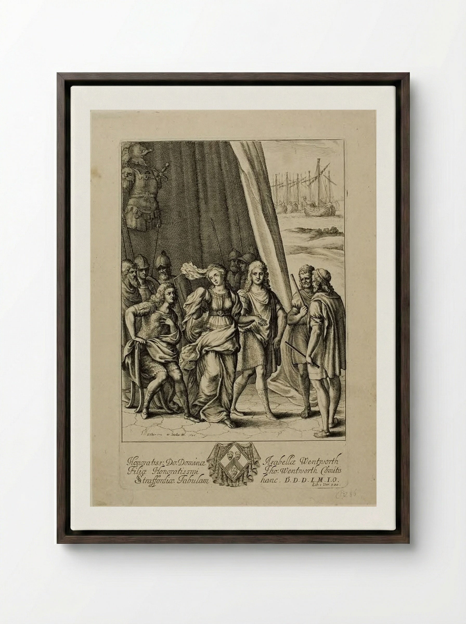 Briseis and Achilles - Wenceslaus Hollar - Framed Canvas Dark Wood