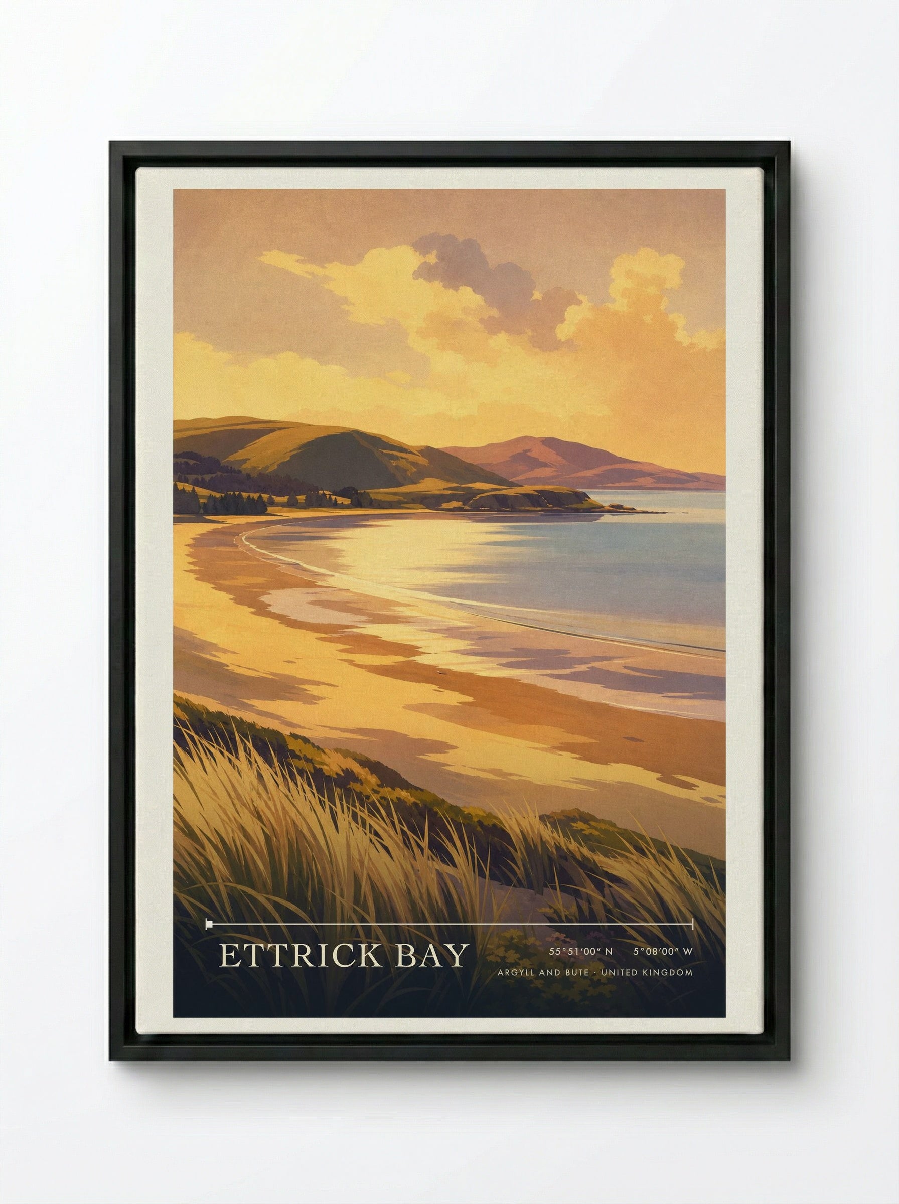 Ettrick Bay Argyll and Bute United Kingdom Travel Poster - Framed Canvas Black
