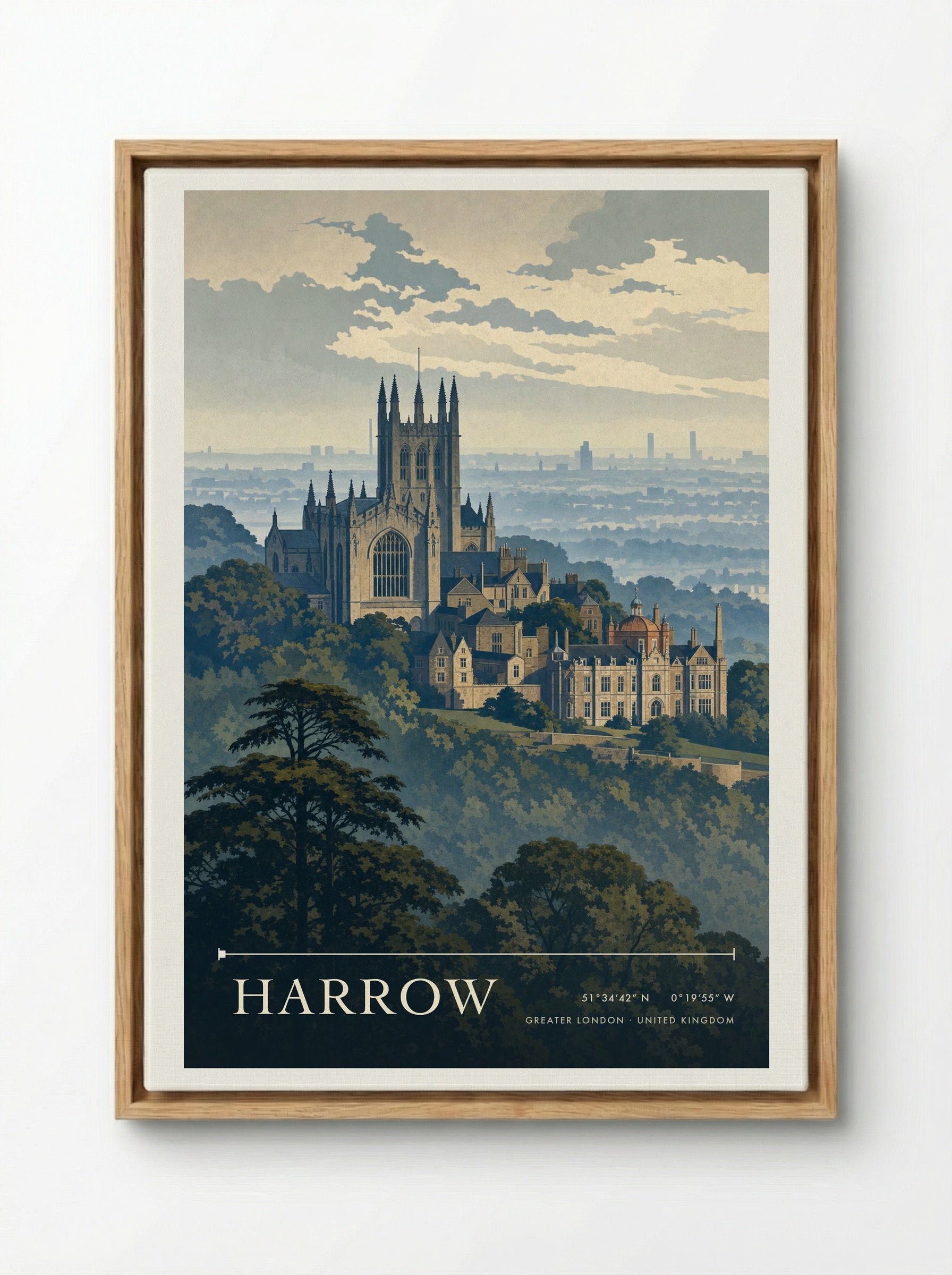Harrow Greater London United Kingdom Travel Poster - Framed Canvas Wood