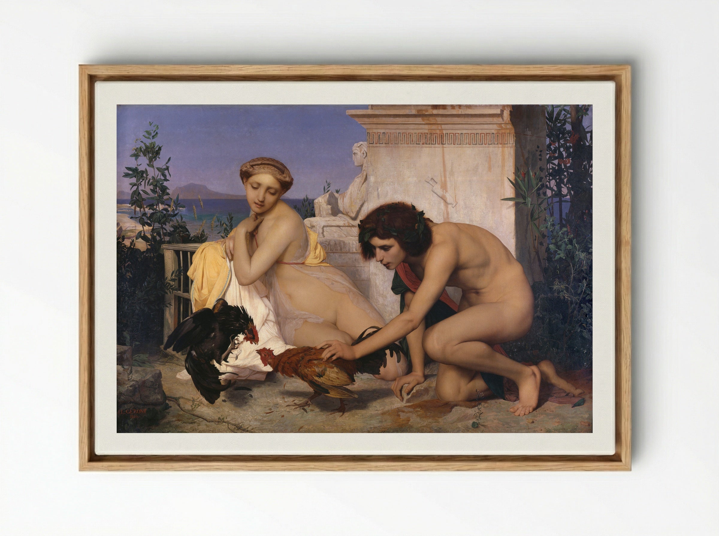 Young Greeks Attending a Cock Fight - Jean-Léon Gérôme - Framed Canvas Wood