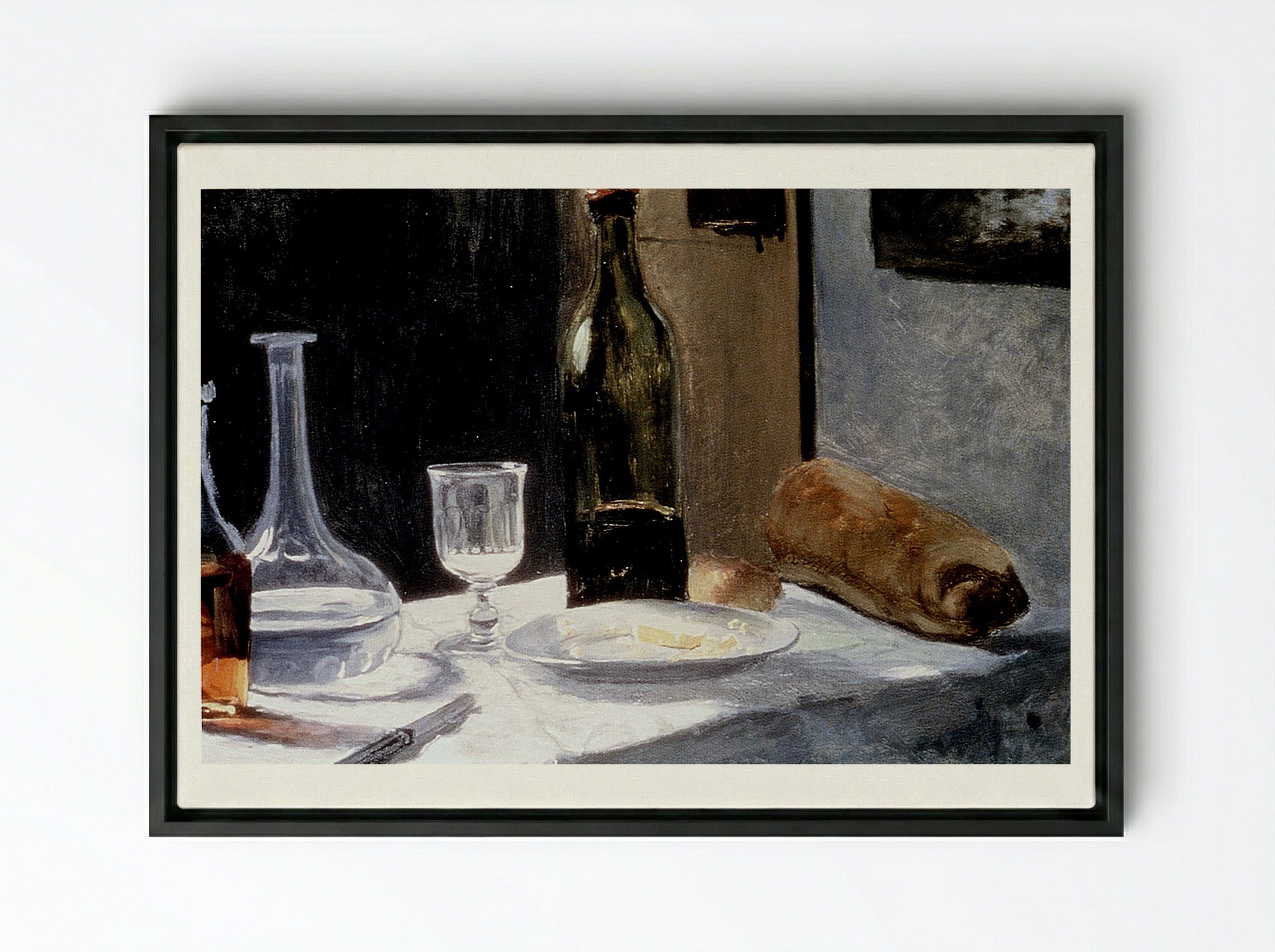Still Life with Bottles - Édouard Manet - Framed Canvas Black
