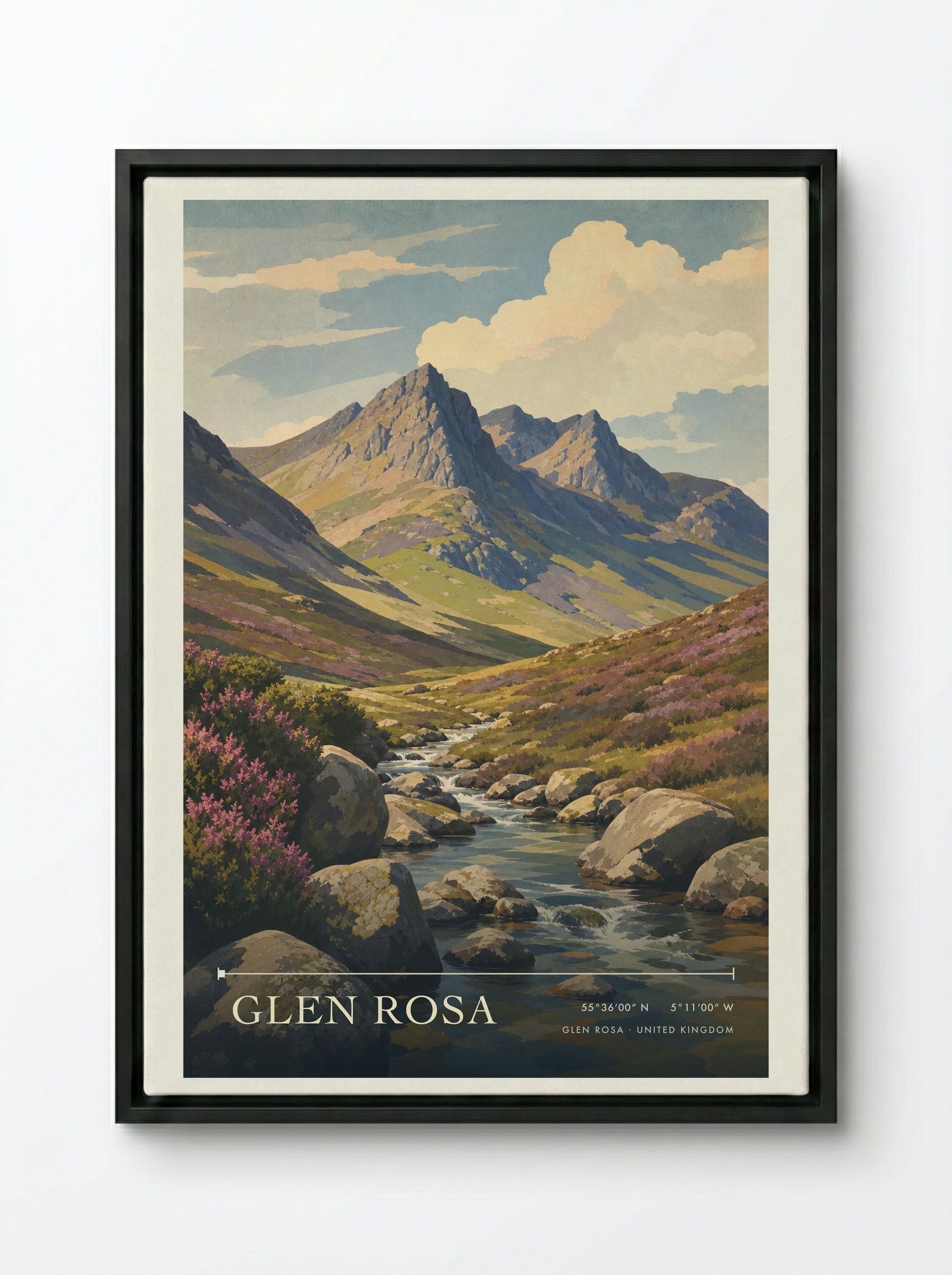 Glen Rosa United Kingdom Travel Poster - Framed Canvas Black