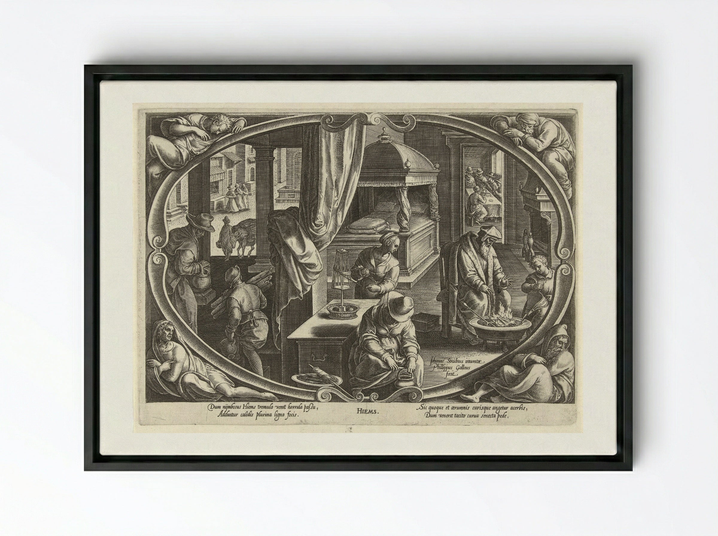Winter (Hiems) - Philips Galle - Framed Canvas Black