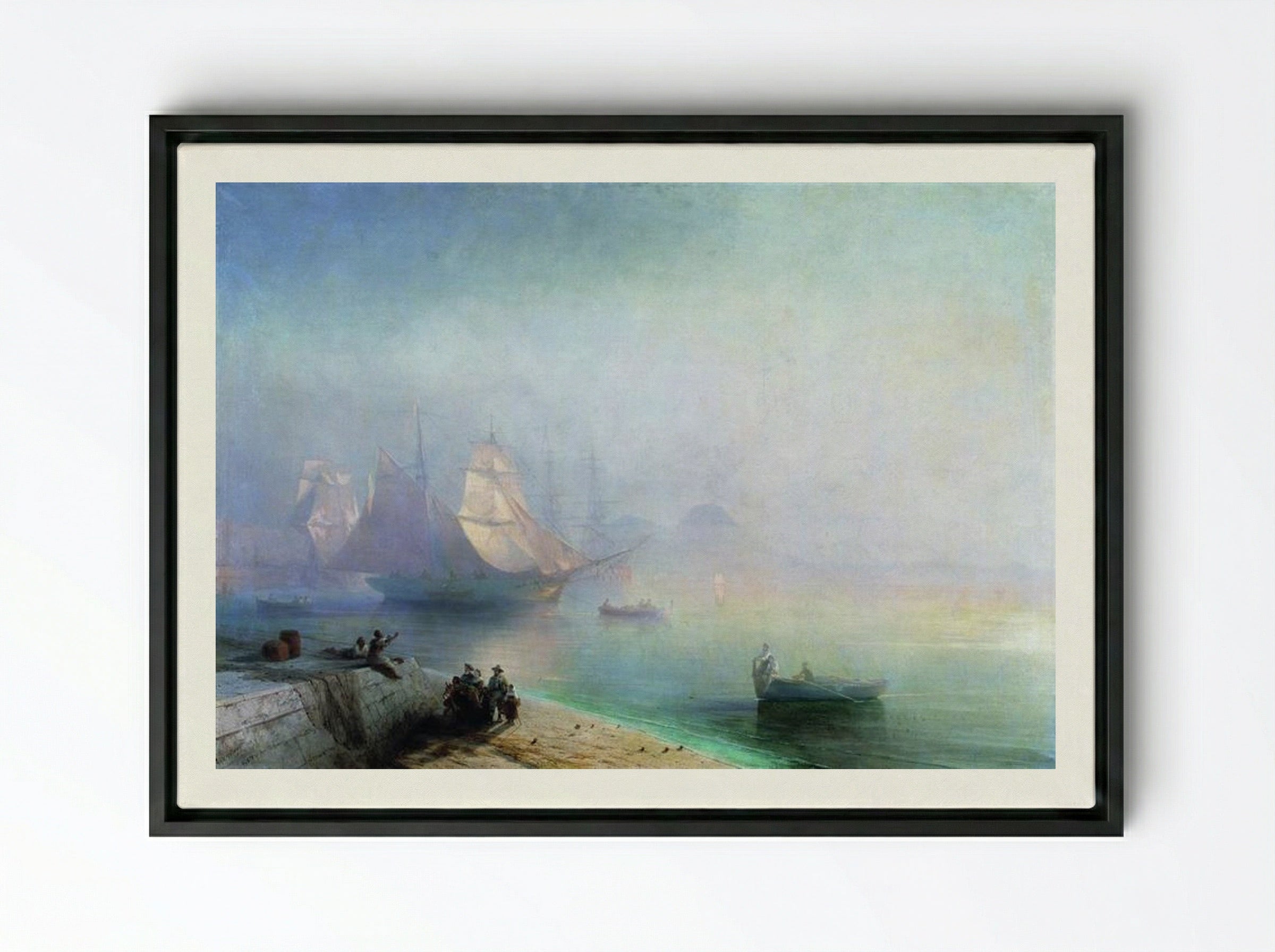 The Bay of Naples on a Misty Morning - Ivan Aivazovsky - Framed Canvas Black
