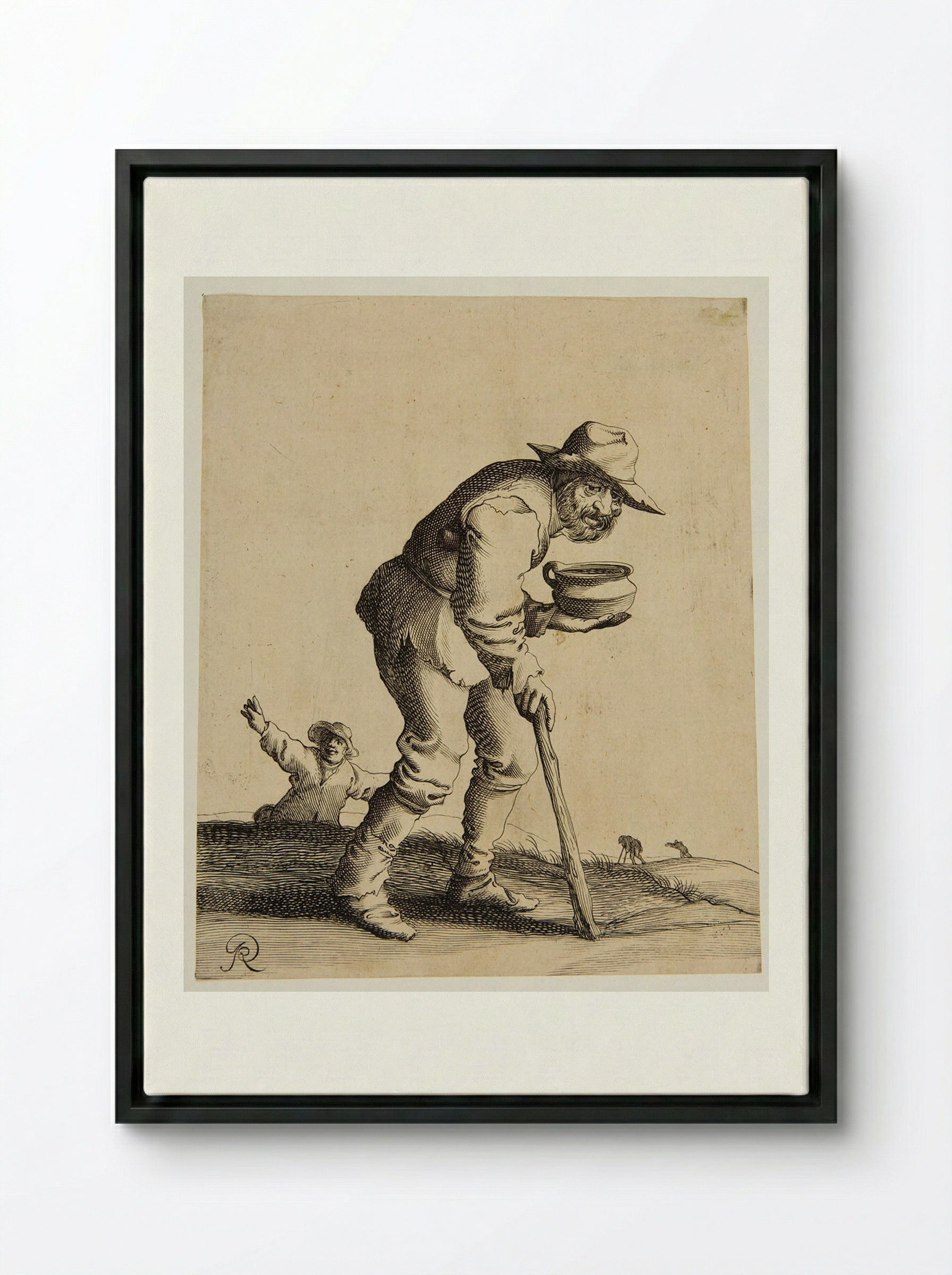 Old Man Walking with a Stick - Pieter Jansz. Quast - Framed Canvas Black