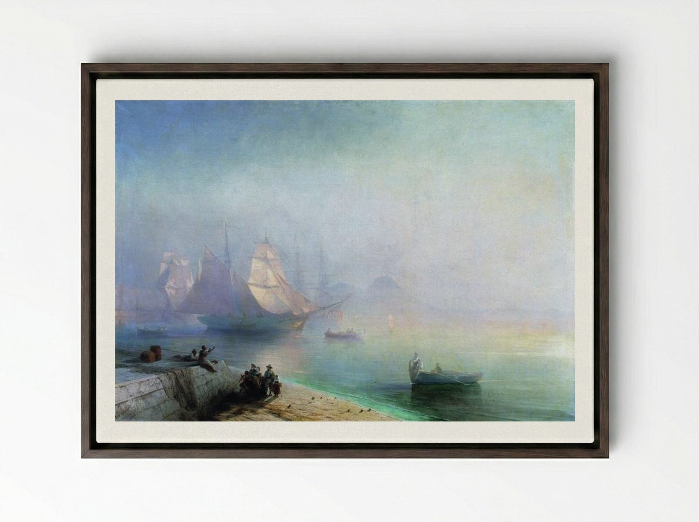 The Bay of Naples on a Misty Morning - Ivan Aivazovsky - Framed Canvas Dark Wood