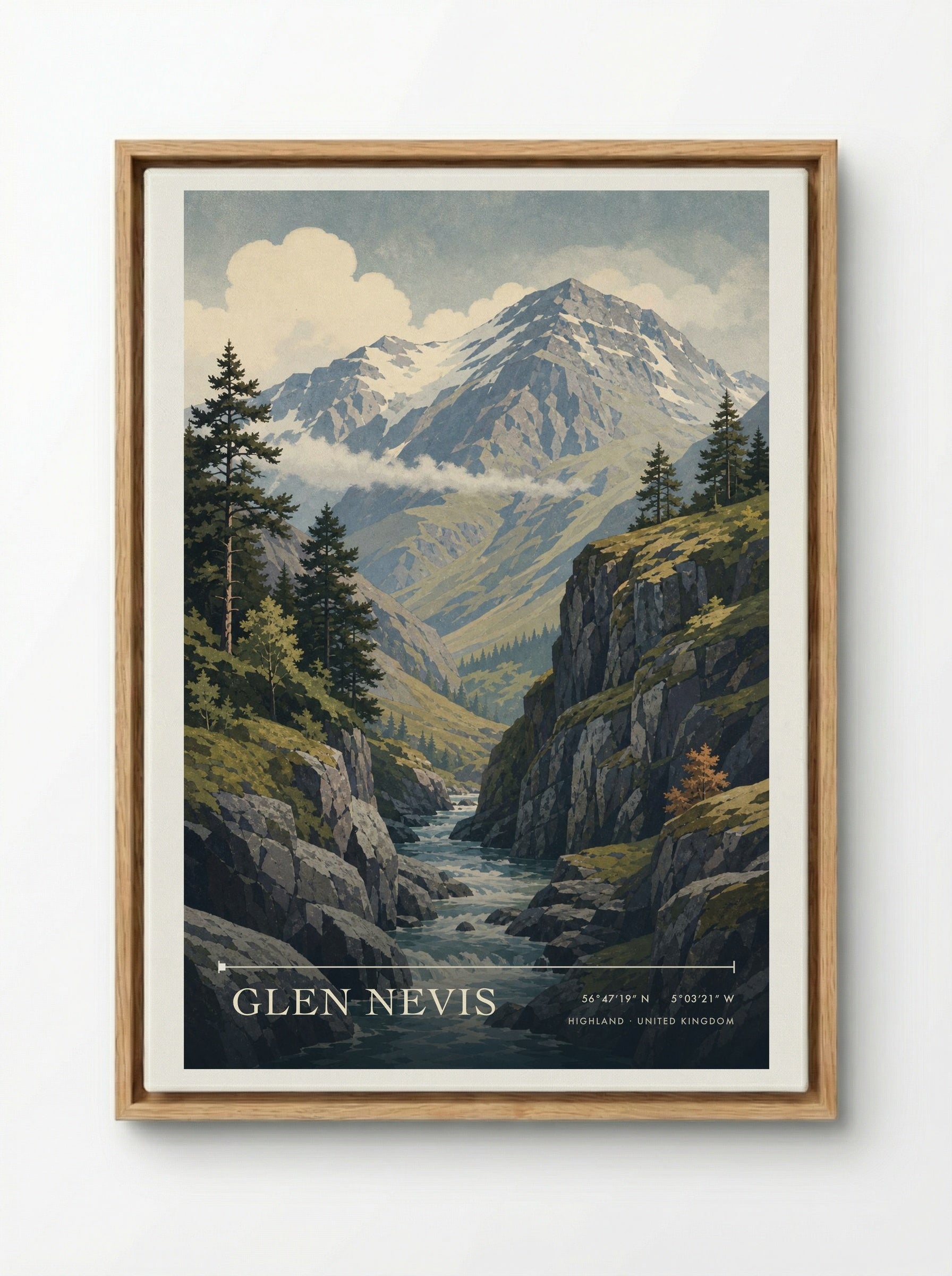 Glen Nevis Highland United Kingdom Travel Poster - Framed Canvas Wood