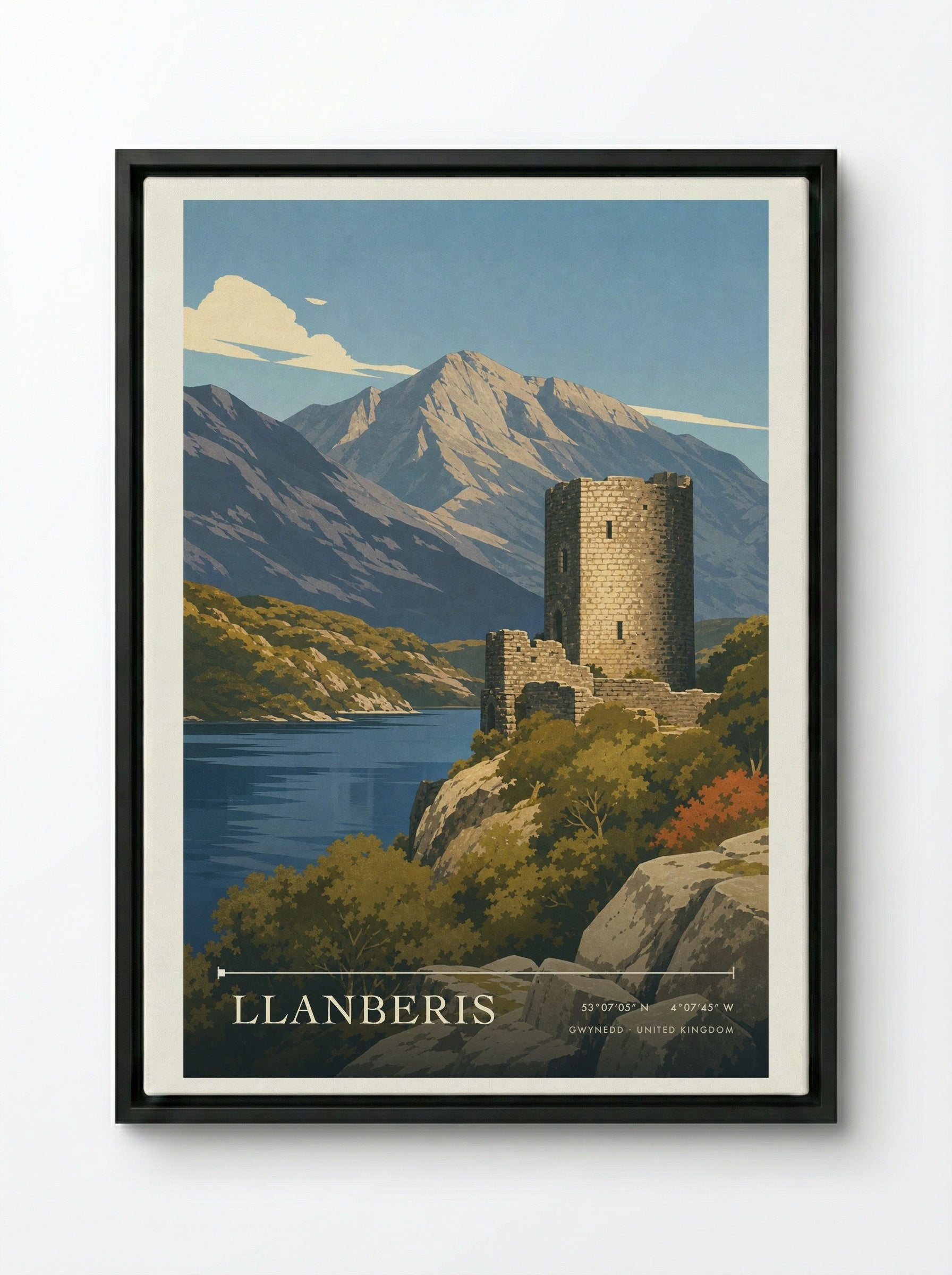Llanberis Gwynedd United Kingdom Travel Poster - Framed Canvas Black