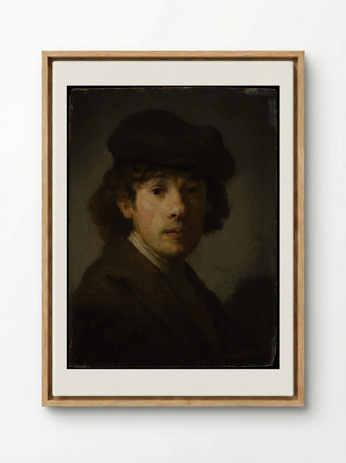 Self-Portrait with Beret - Rembrandt van Rijn - Framed Canvas Wood