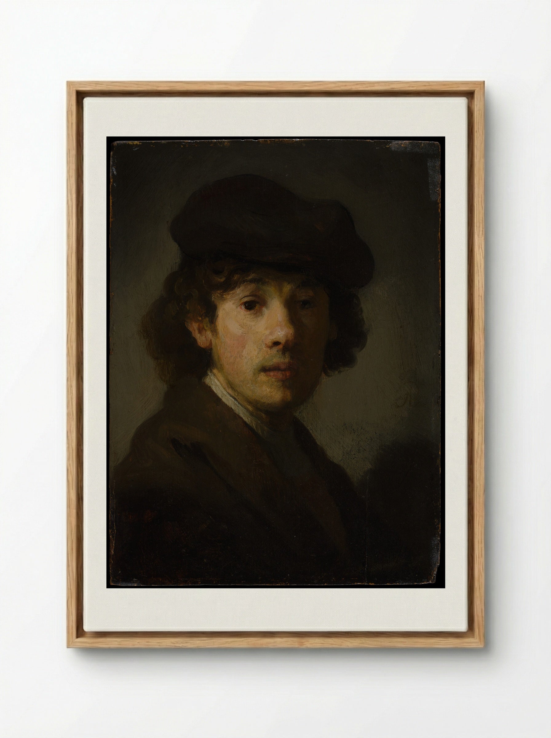 Self-Portrait with Beret - Rembrandt van Rijn - Framed Canvas Wood