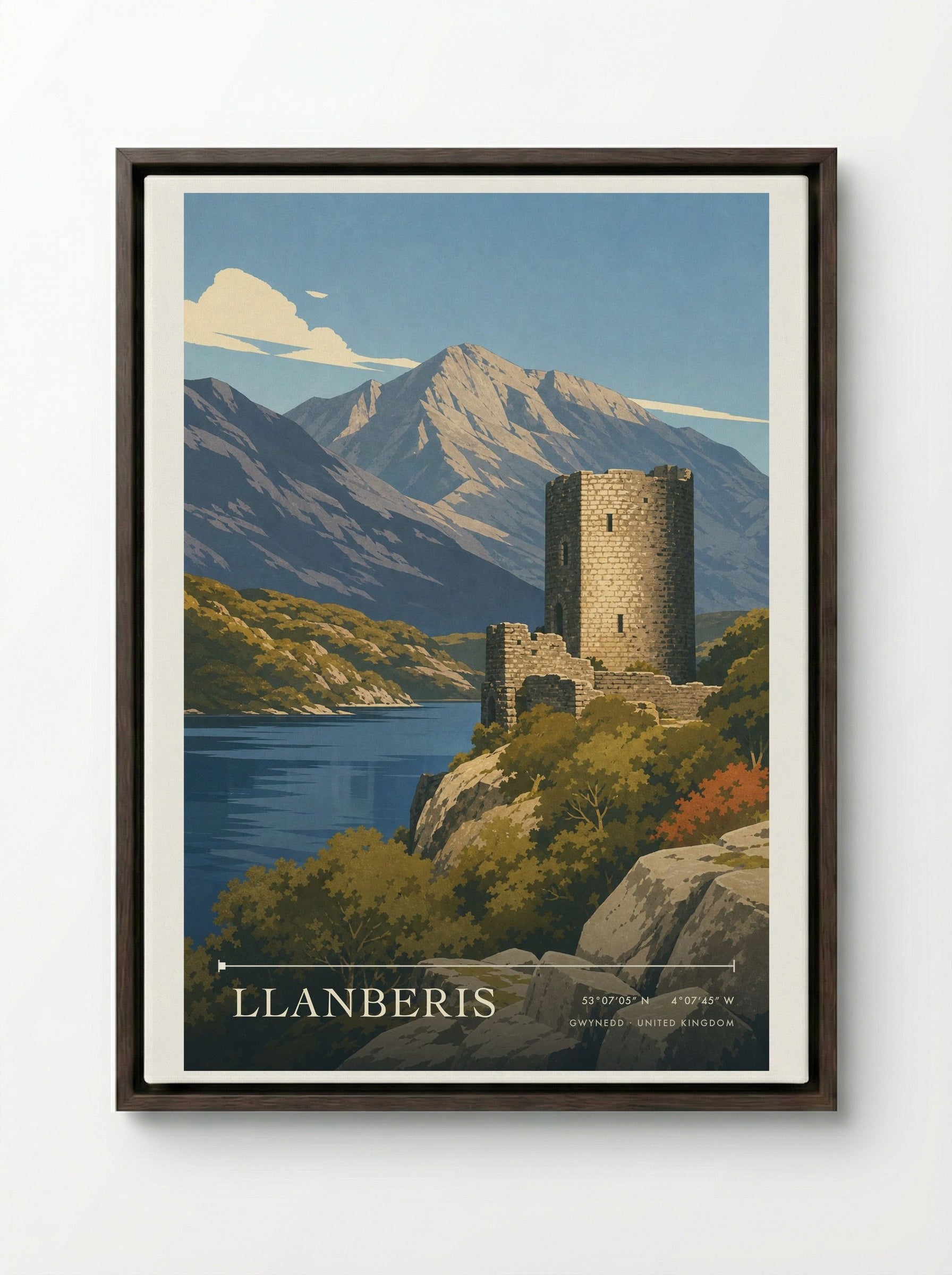 Llanberis Gwynedd United Kingdom Travel Poster - Framed Canvas Dark Wood