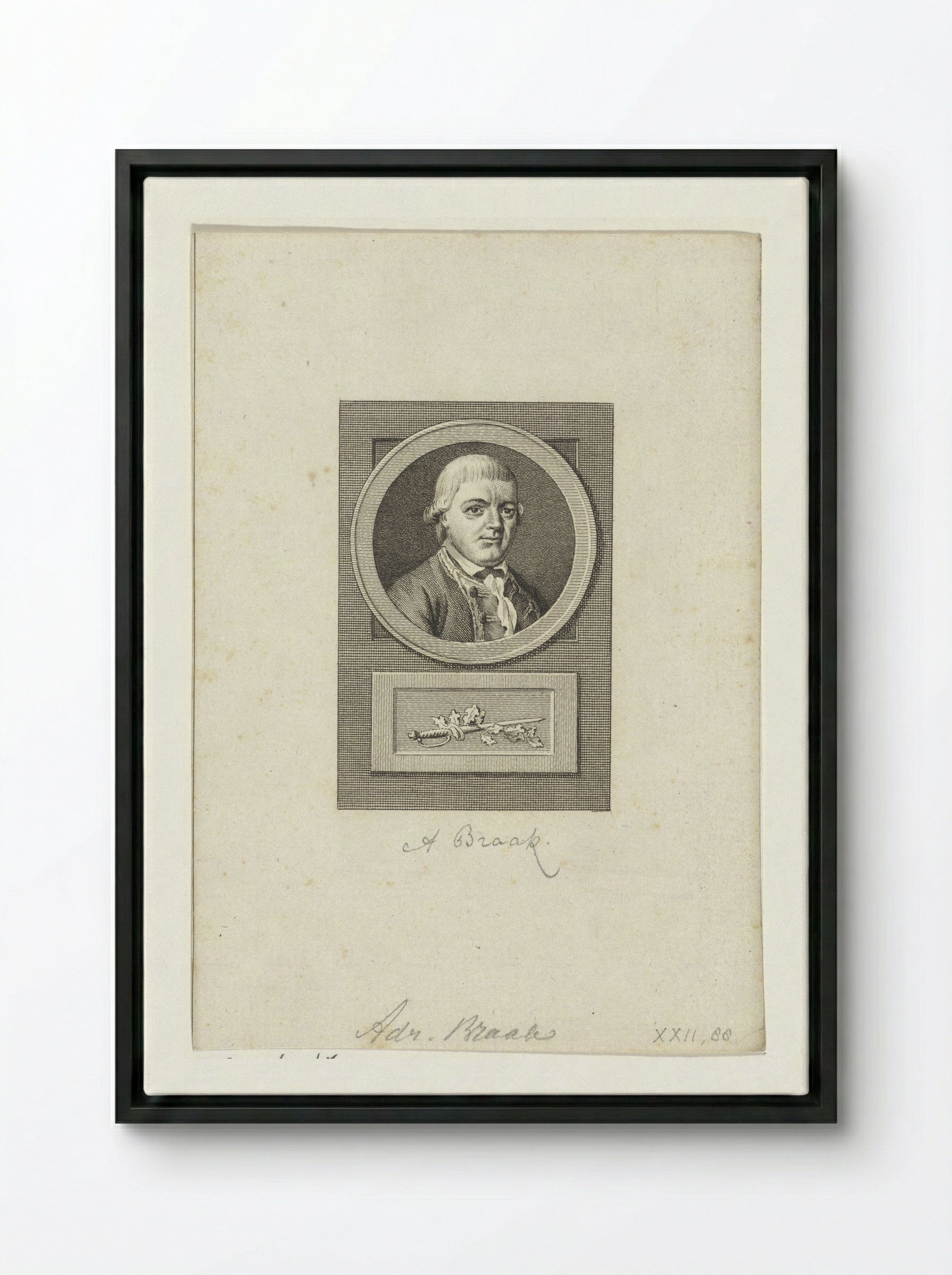 Portret van Adriaan Braak - Reinier Vinkeles - Framed Canvas Black