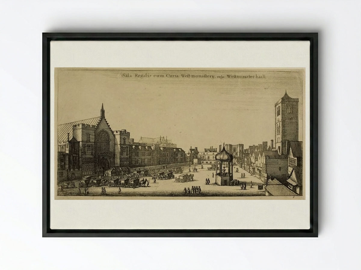 Westminster Hall - Wenceslaus Hollar - Framed Canvas Black